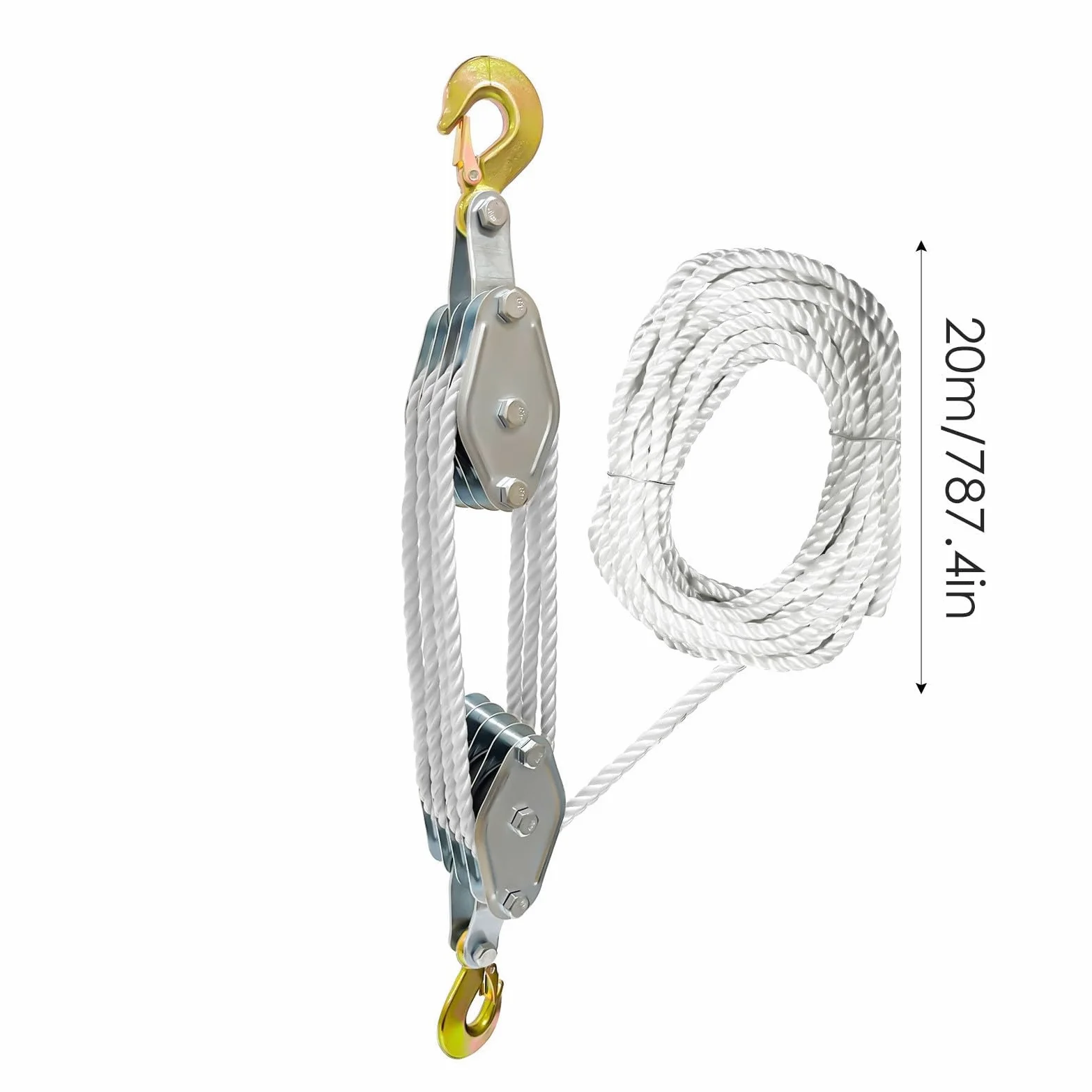 Bloque de polea doble, polea de bloqueo resistente, sistema de elevación 5:1, equipo de elevación de cuerda 3/8, fuerte capacidad de carga, ideal para elevación y aparejo
