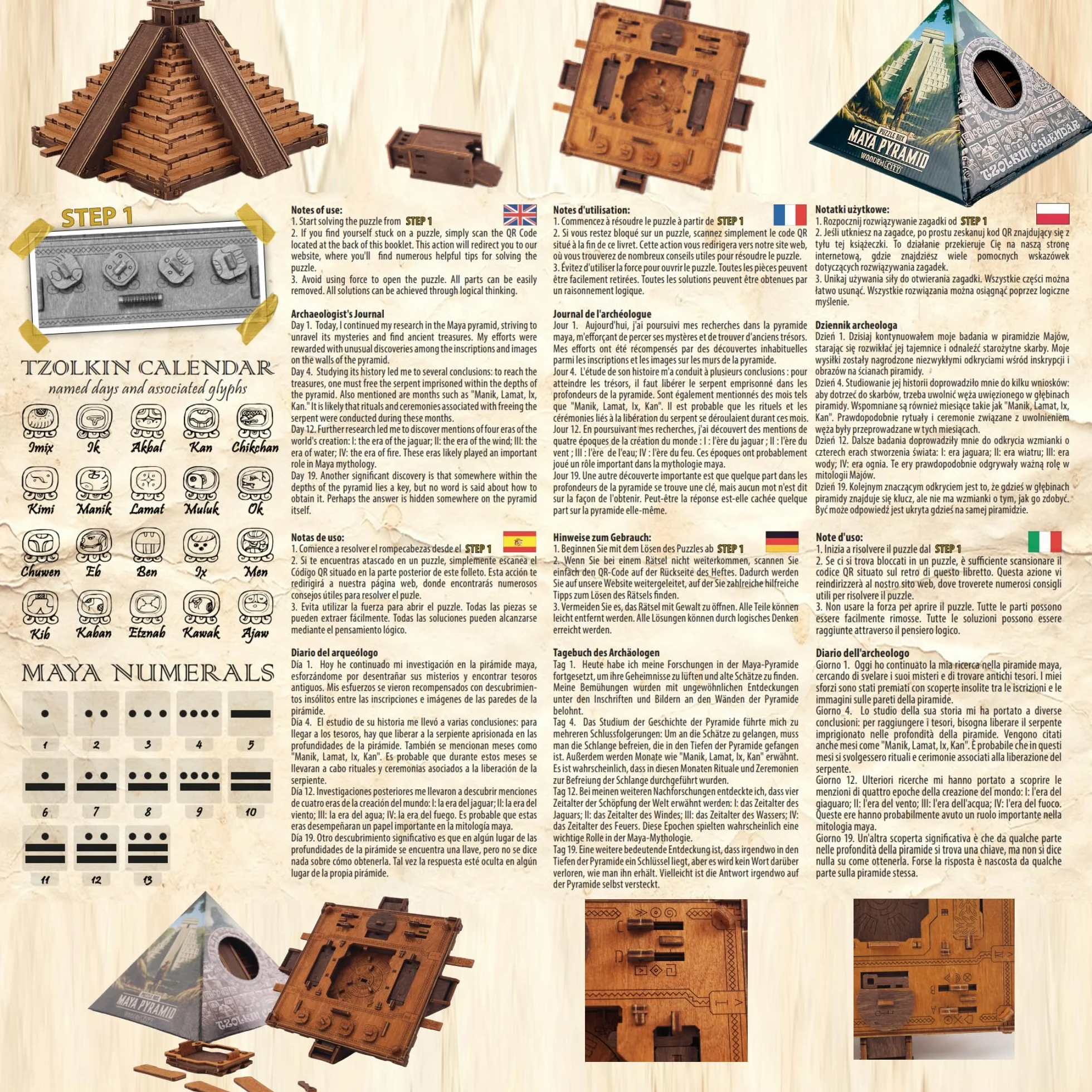 WOODEN.CITY Inca Pyramid Puzzle Box 3D Puzzle for Adults 167 Pieces Laser Cut