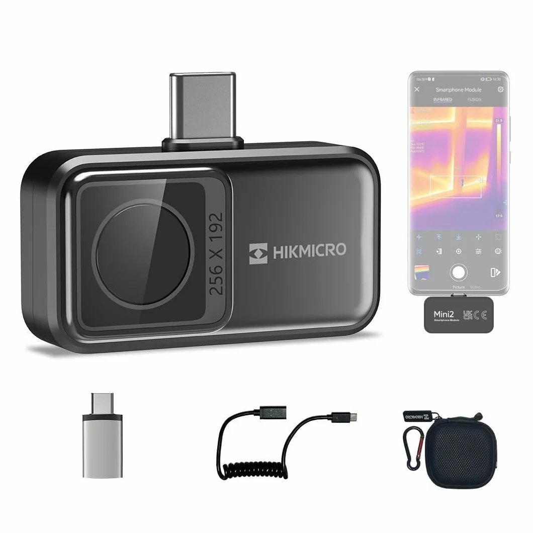 Cámara térmica HIKMICRO Mini2 Android, resolución IR de 256 x 192, Cámara termográfica, frecuencia de imagen de 25 Hz, gran angular de 50°, 49.152 píxeles, -20°C a 350°C, USB-C (no apta para iPhone)