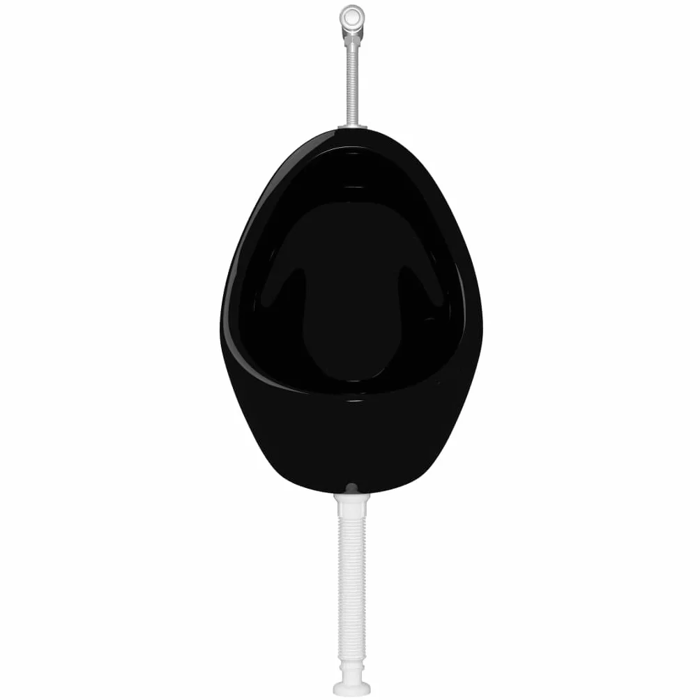 vidaXL Urinario Porcelana Montaje Pared Masculino Válvula Sifón Descarga Tubo Desagüe Incluidos Conjunto Inodoro Cerámica WC Diseño Forma Oval Negro