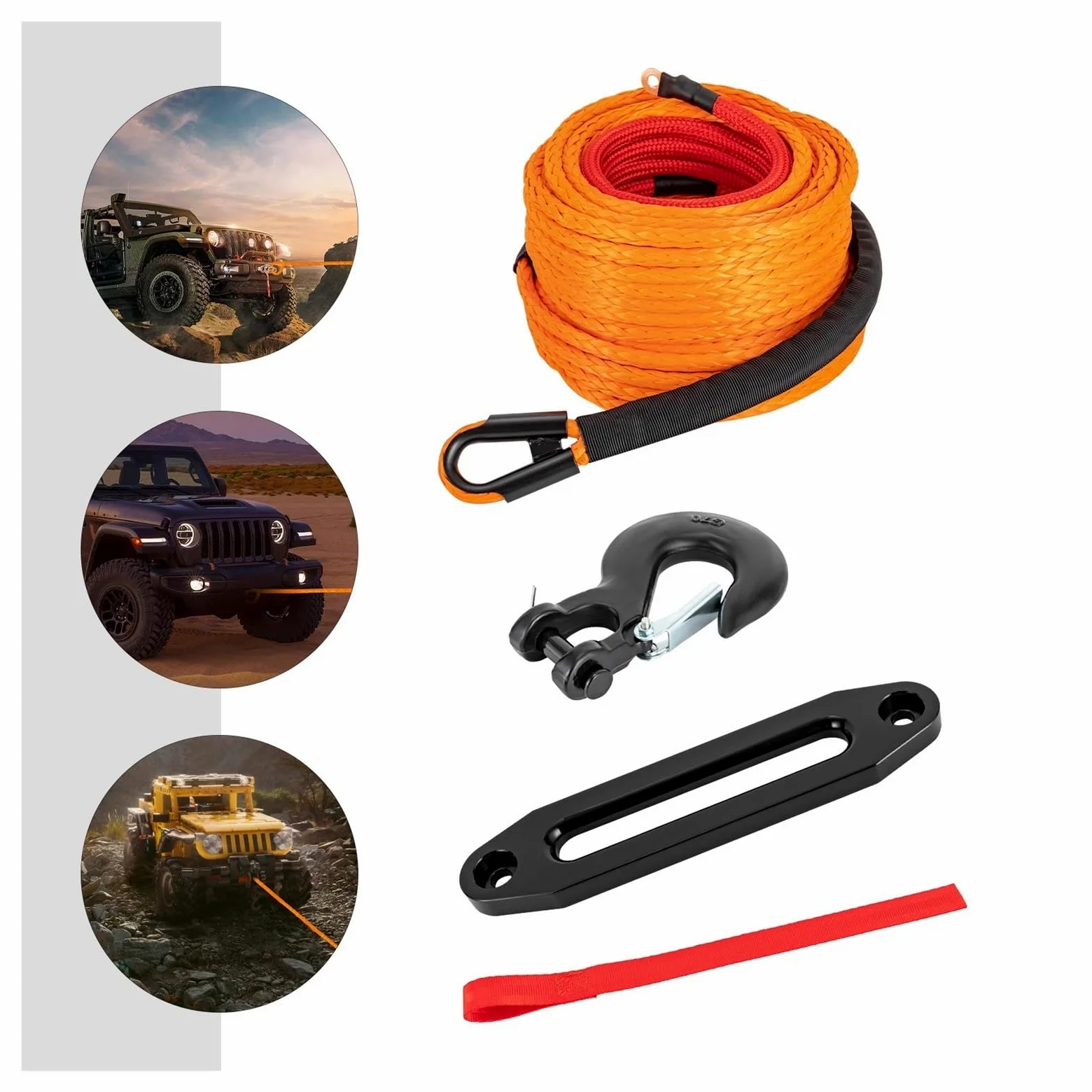 Cabrestante Manual, Cable de cabrestante sintético de 28 m (23809 lb) con gancho y guías for vehículos todoterreno 4x4, ATV, UTV y SUV (naranja)