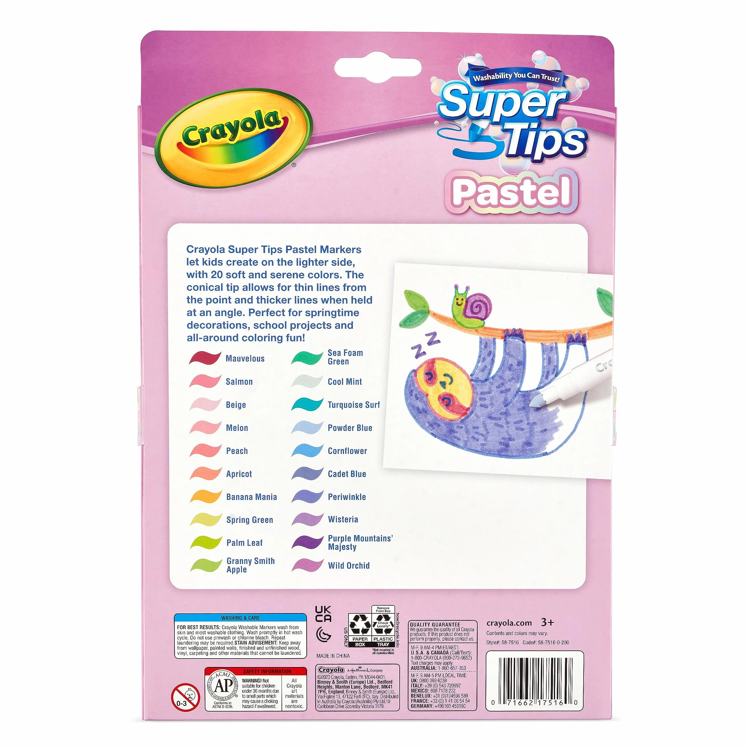 CRAYOLA Rotuladores de punta media lavables 20 colores pastel