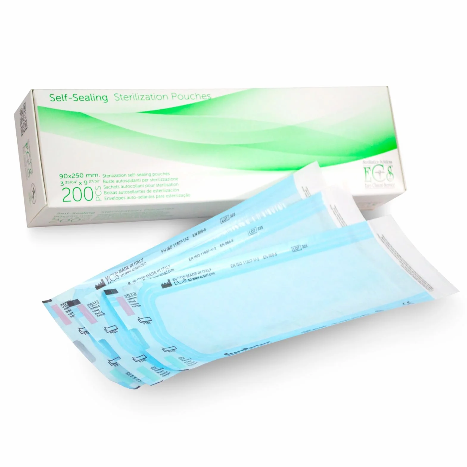 Bolsas de esterilizacion autoadhesivas 90x250mm PACK 200 para autoclave vapor dental manicura papel medico