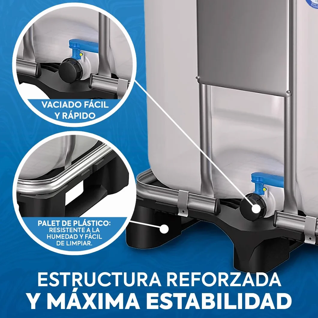 Depósito IBC 300 litros - Contenedor Plástico Industrial Compacto con Palet Plástico, Homologado UN y ADR, Ideal para Almacenamiento Seguro de Agua, Líquidos Alimentarios y Químicos.