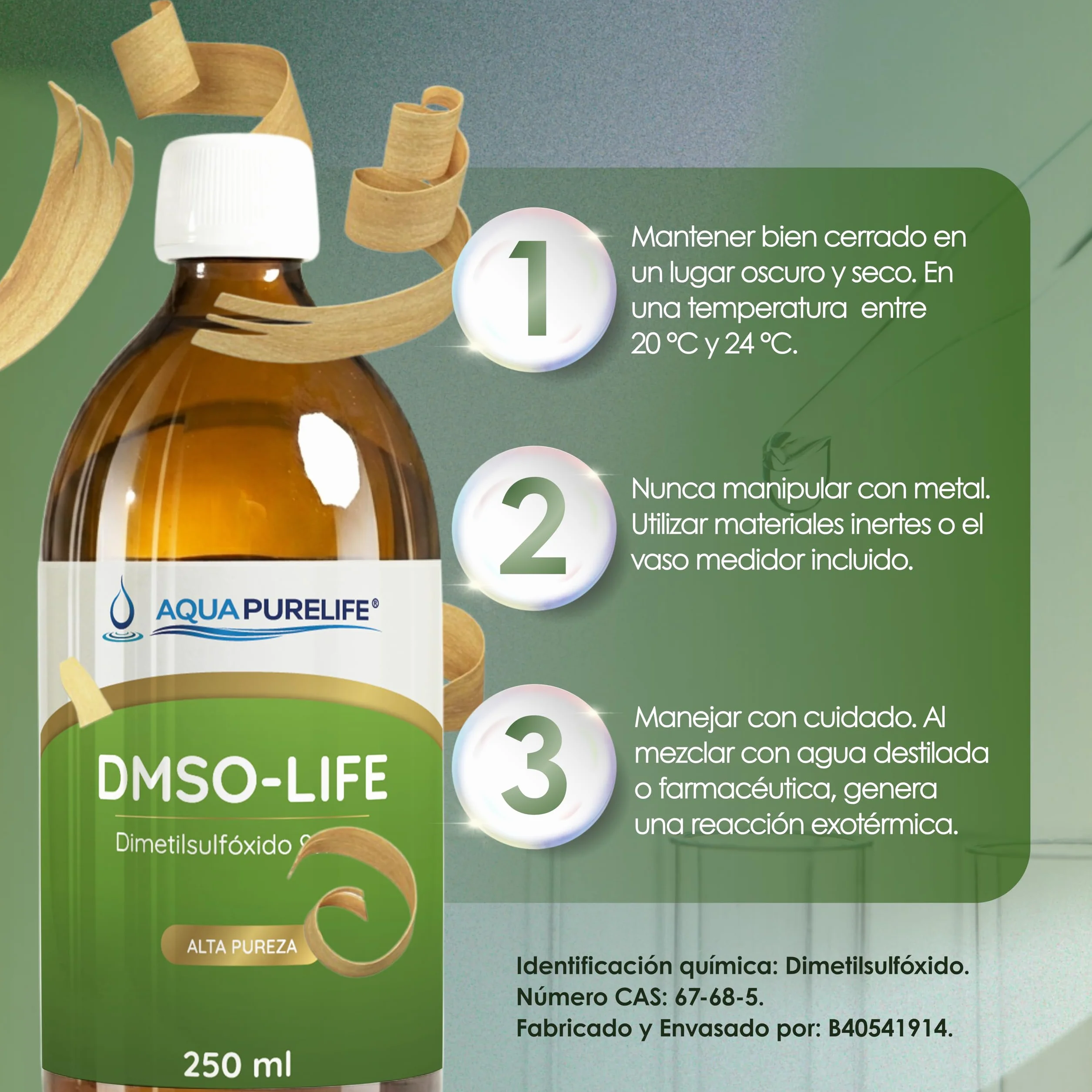 DMSO al 99,9% puro 250ml en botella cristal ámbar con gotero