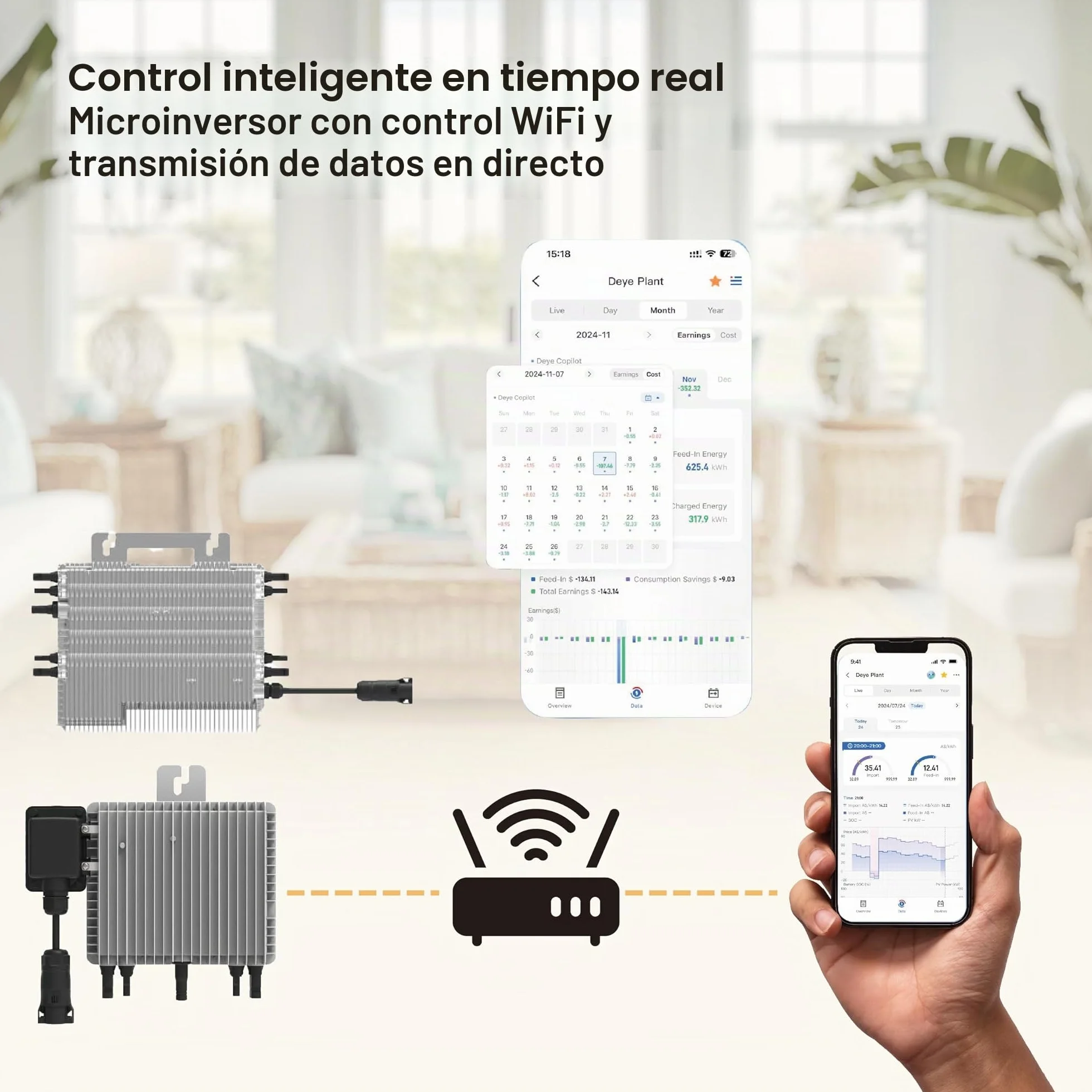 Home Trends® Deye SUN-G4-EU-Q0 800W-2000W Micro inversor de nueva generación Ralais Solar PV externo (HTDYG4-2000-5m KA)