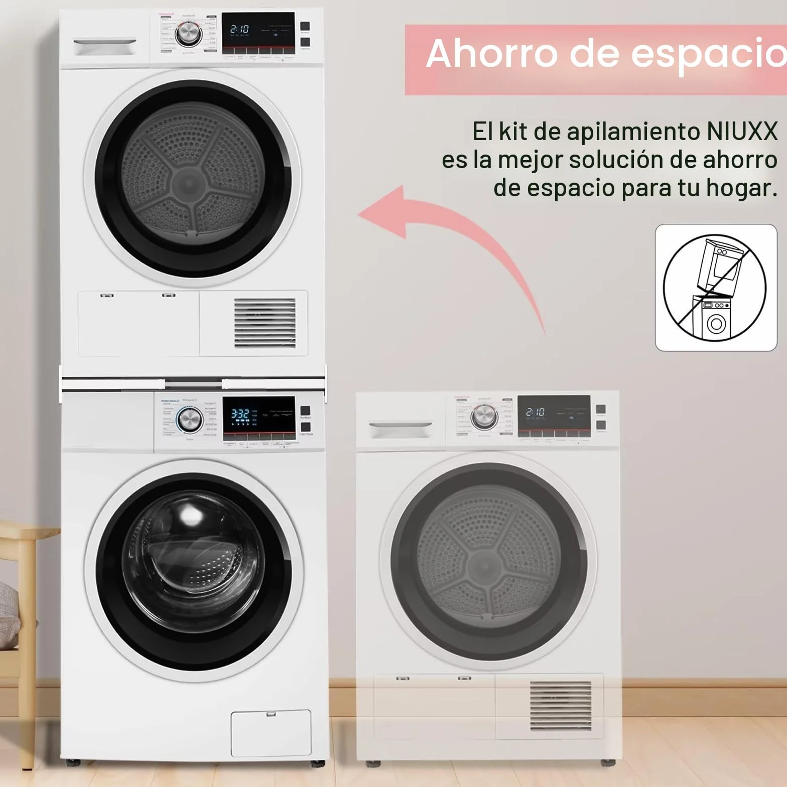 NIUXX Kit de Unión Universal para Lavadoras y Secadoras, Marco Intermedio Ajustable 46-66 cm