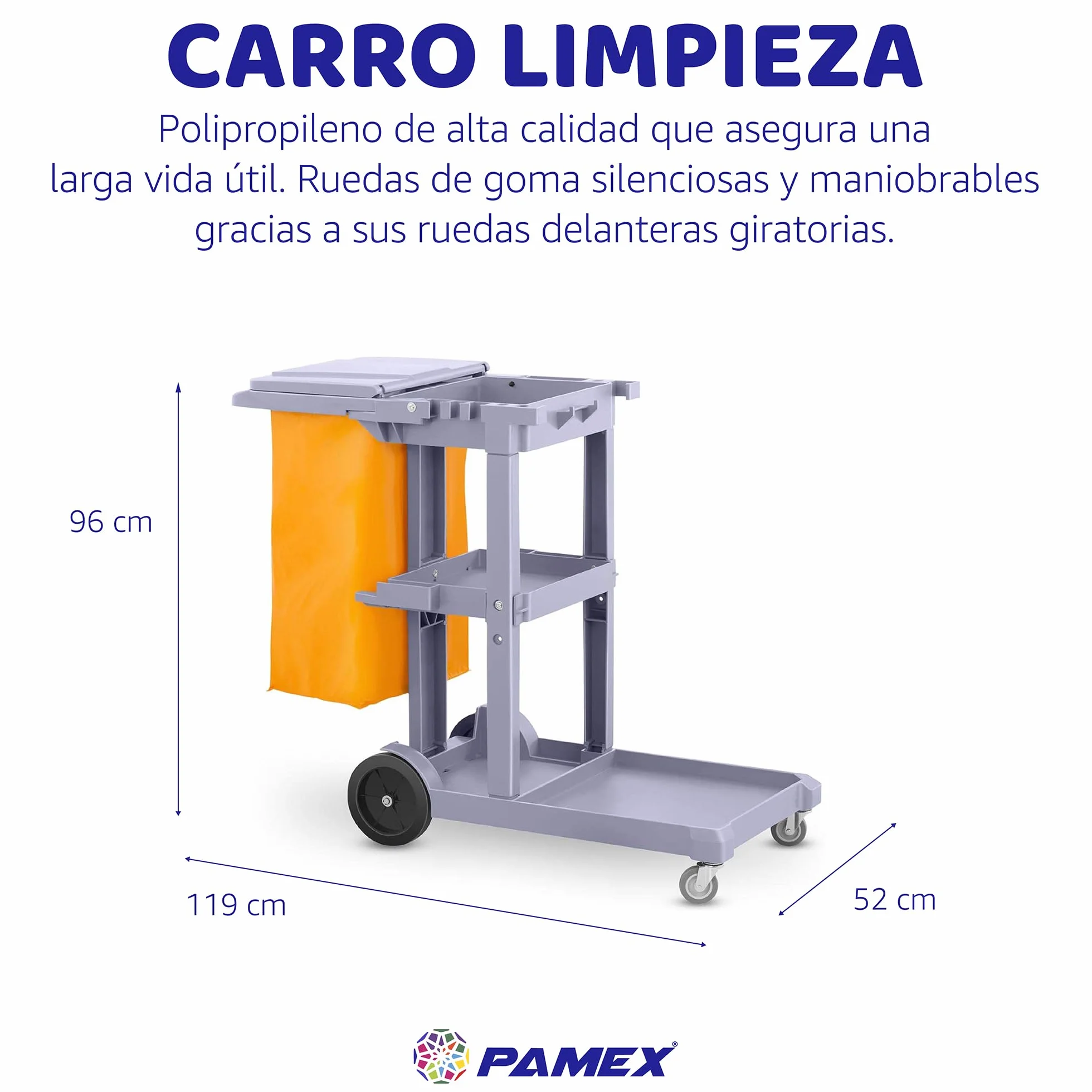 PAMEX Carro de Limpieza Profesional Multiusos para Hostelería, Restaurantes, Comercios, hospitales, Oficinas y Grandes Superficies.