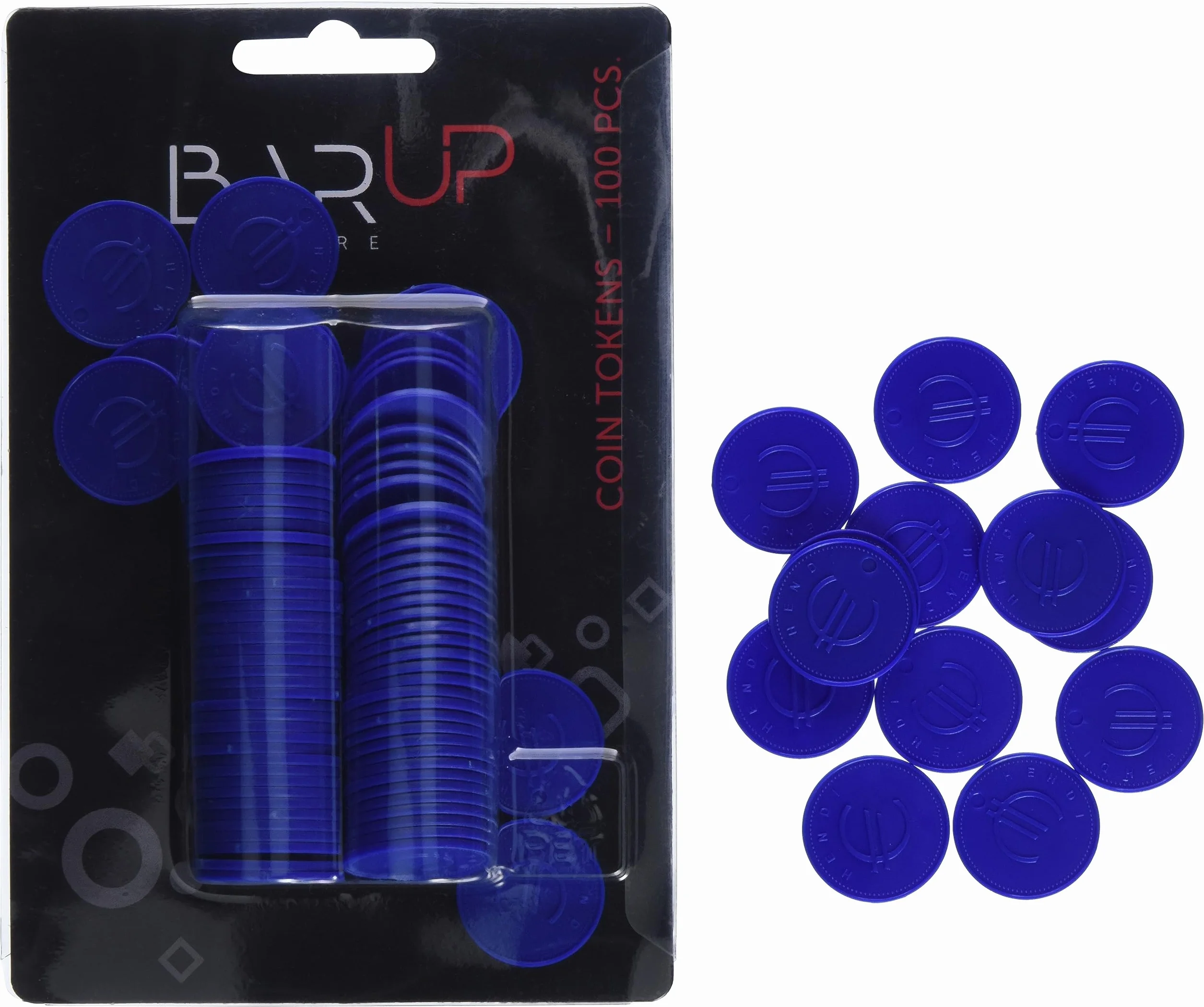 HENDI Fichas plásticas grabadas con símbolo del euro, BarUp, reutilizables, 100 uds, ⌀25mm, ABS, azul