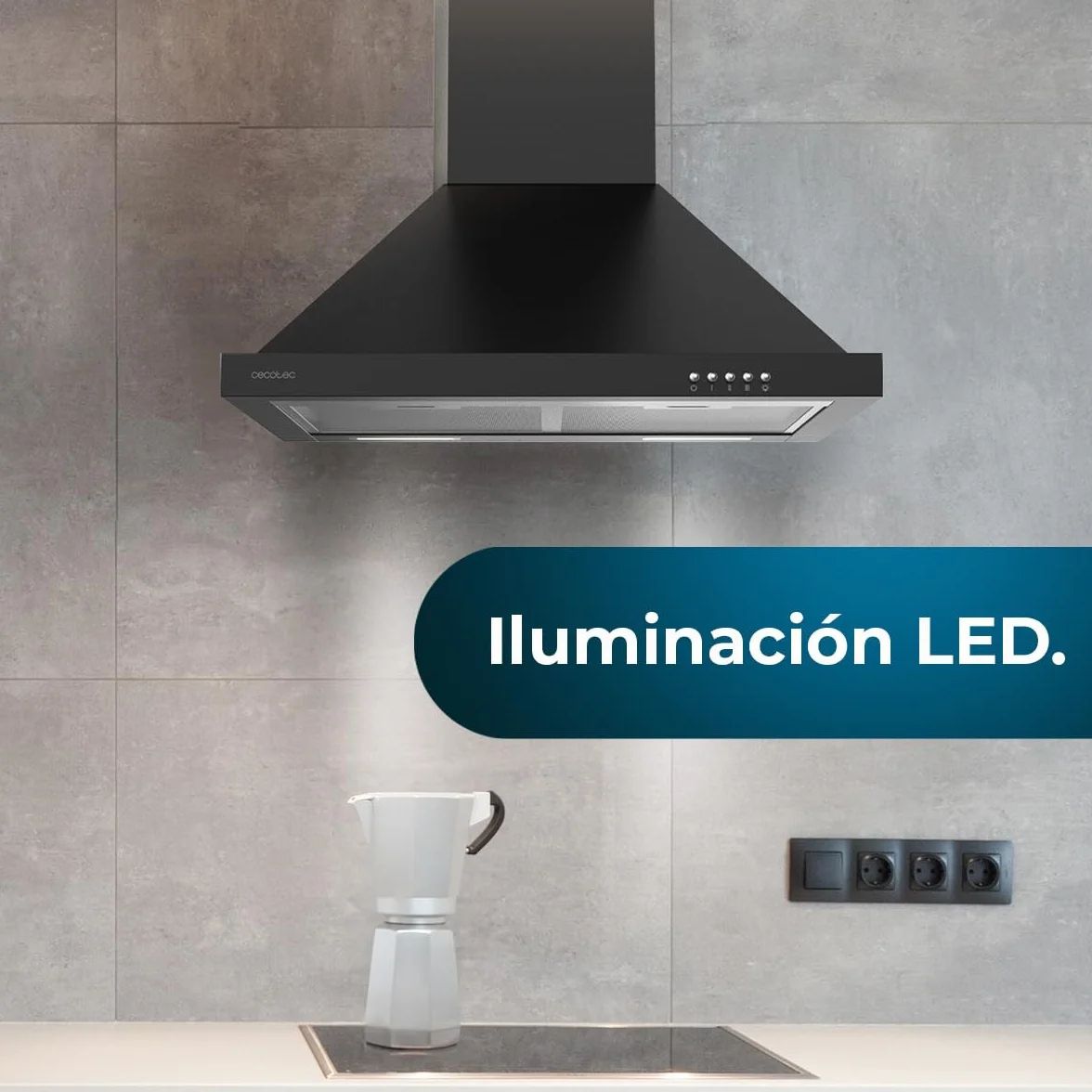 Cecotec Campana Extractora 60 cm Piramidal Bolero Flux PM 606500 Black 165W Inox 650m3/h