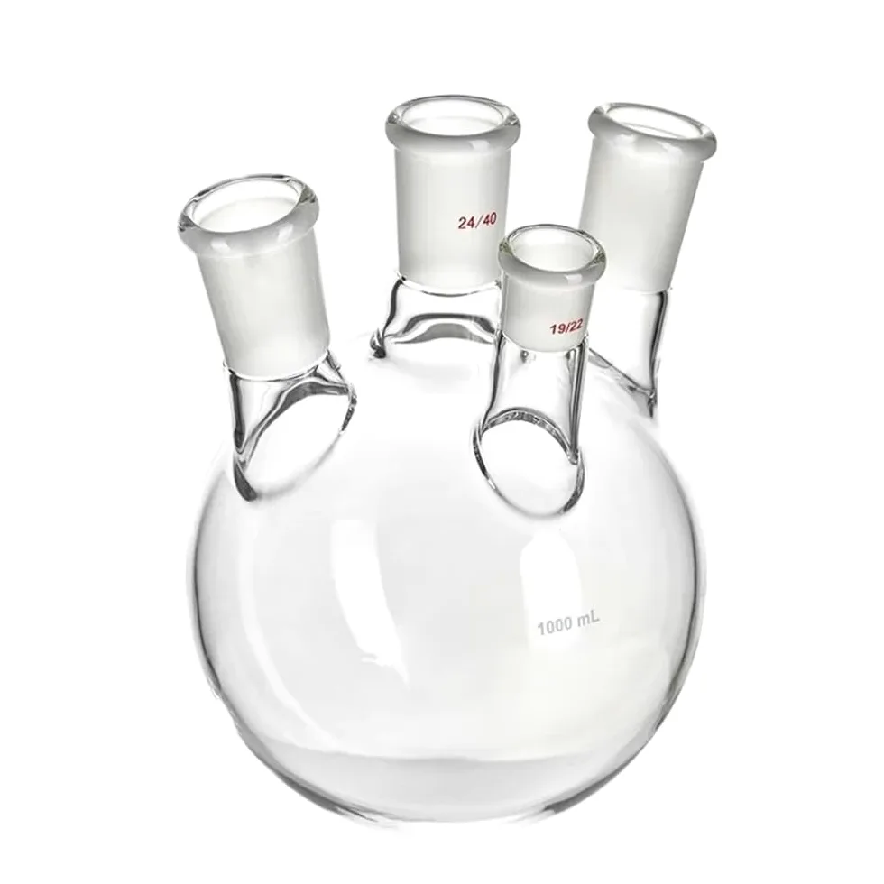 For laboratorio, frasco oblicuo de cuatro bocas de paredes gruesas, matraz de cuatro bocas de forma oblicua, capacidad 1000 ml, vidrio de borosilicato(1000mL-F2290091)