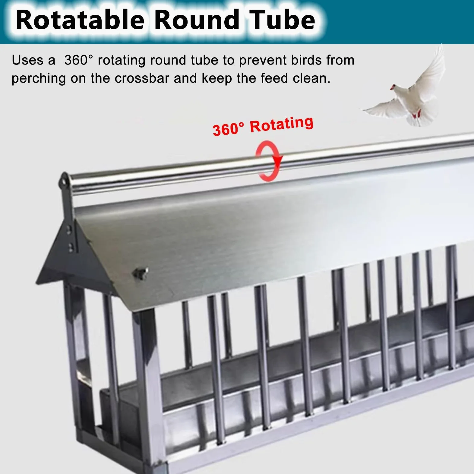 Comedero de metal para aves de corral, comedero de pollo con cubierta de lluvia, diseño sin residuos para pavos, gansos, codornices, patos y pájaros