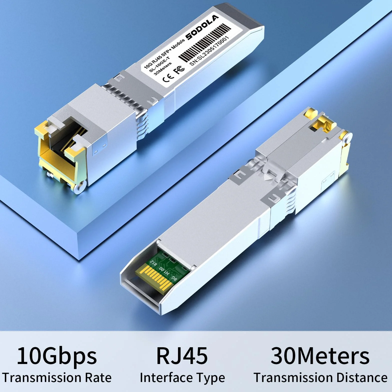 Sodola Módulo SFP+ 10GBase-T RJ45 Transceptor de Cobre 10G SFP a RJ45, Compatible con Ubiquiti, TP-Link, Mikrotik