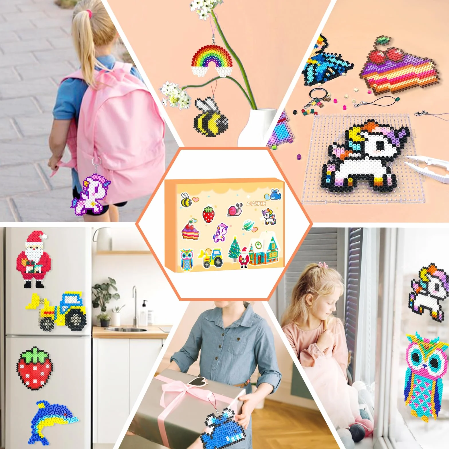 AJAZPER Kit de Cuentas Para Planchar 5MM, 2 Cajas de 48 Colores Fusibles con Caja de Almacenamiento, Guía, Manualidades para Niños 5+
