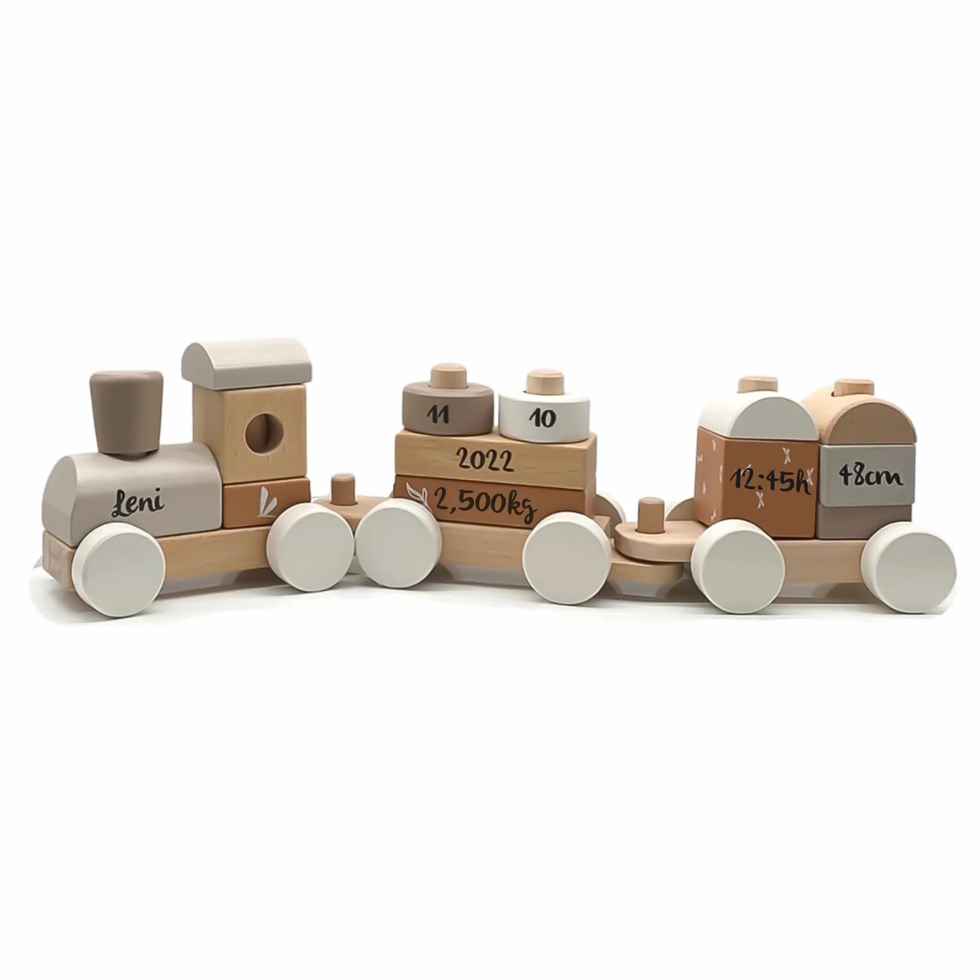 Personalizable Tren Apilable de Madera Nougat 14 Piezas Motricidad Fina Encaje de Formas 18 Meses con Nombre Label Label