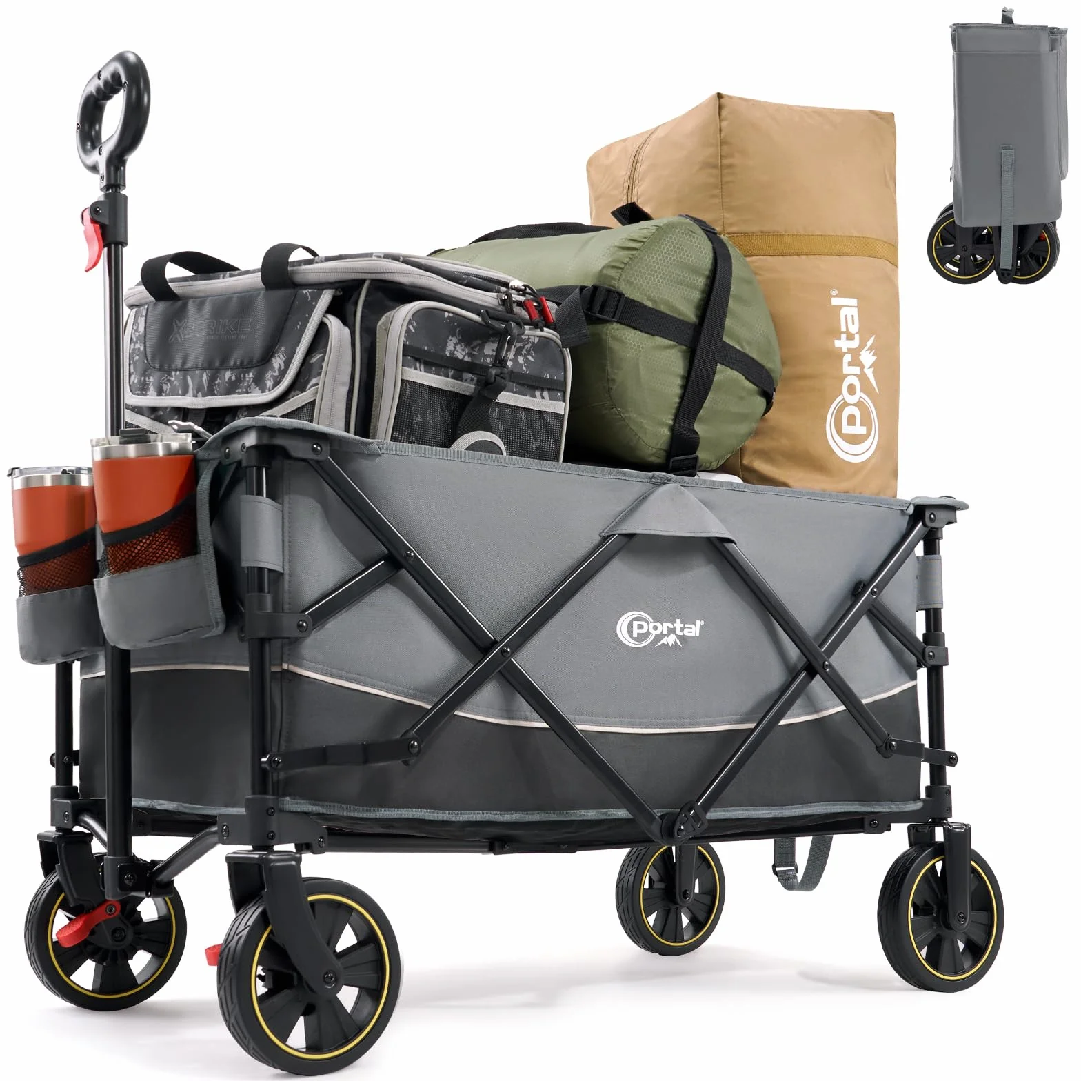 Portal Carrito de festival con ruedas, carrito de camping con frenos, carro de playa resistente, plegable, para picnic, jardín, eventos, utilidad, mascotas, 200 L