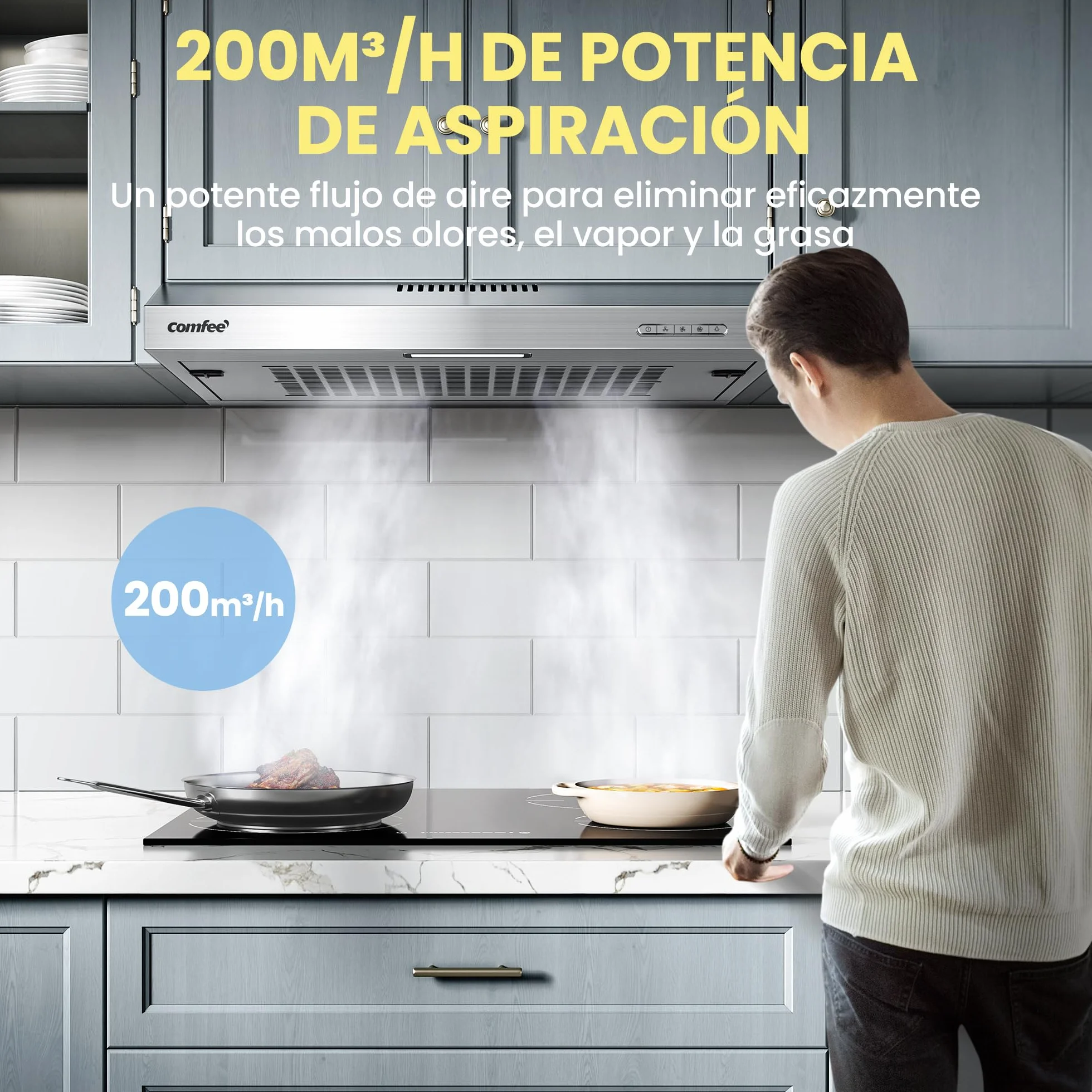 COMFEE' SLIF17SS-60 Campana Extractora Bajo Encimera 60 cm 200 m³/h Acero Inoxidable