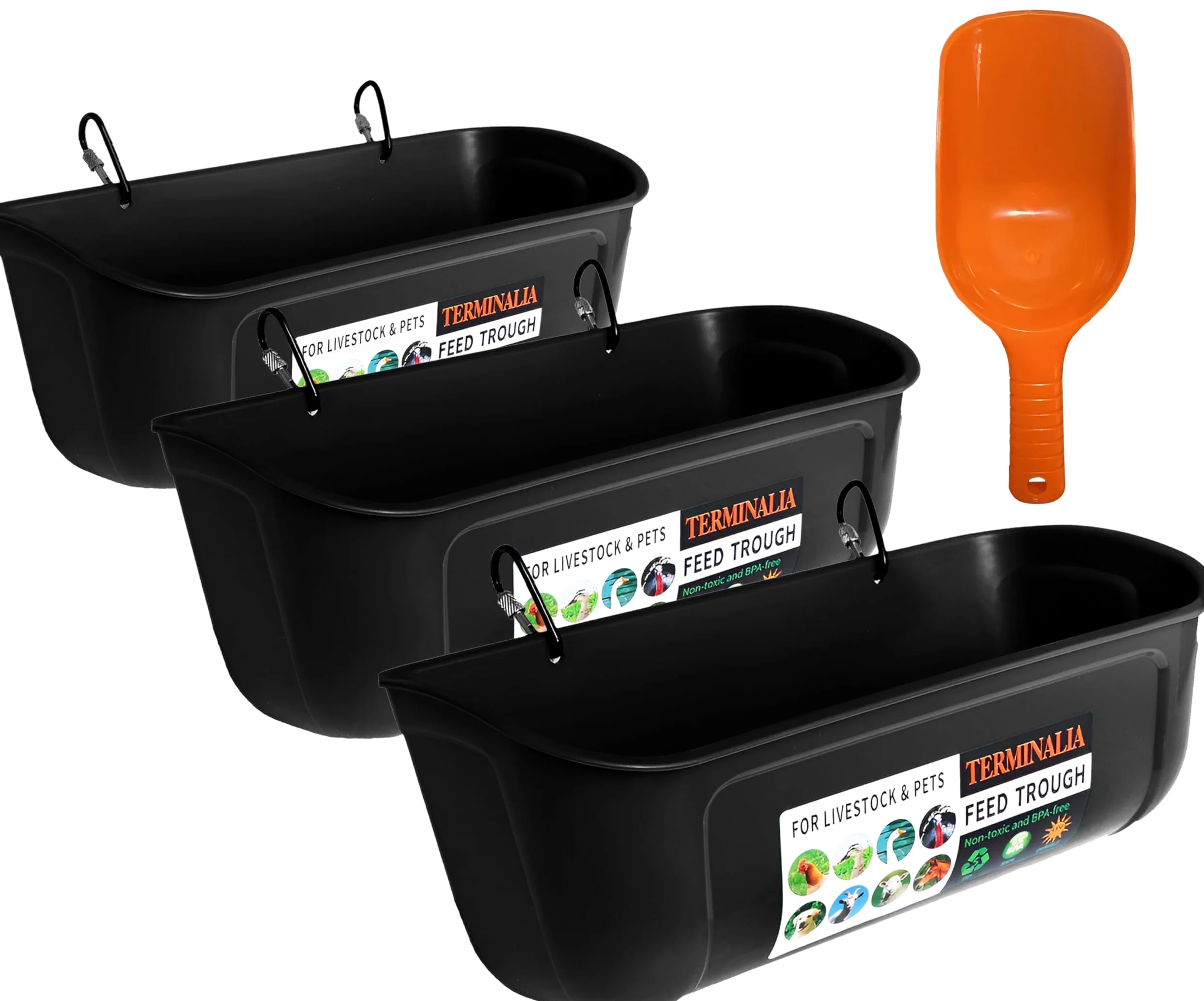 Comedero colgante para pollos, 8 cuartos de galón, comedero de valla sin residuos, agua de ganso de pato, suministros de cabra, contenedor de alimentación para perros, pavo, oveja, burro, caballo,