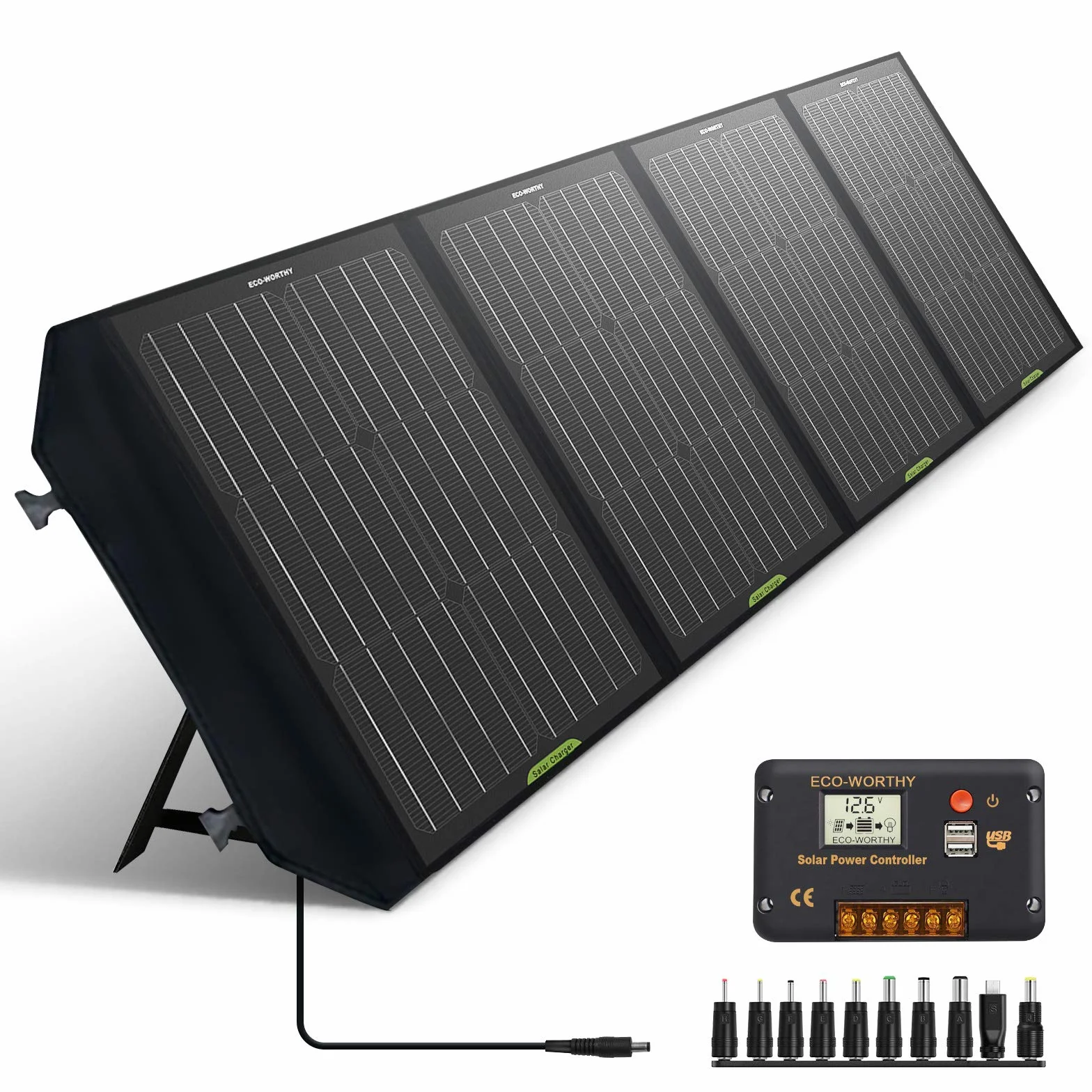 ECO-WORTHY Panel Solar Plegable 120W para Generador Portátil y Batería de RV, Salida CC para Generador Solar, Controlador 20A para Batería SLA/AGM/Litio RV Camping