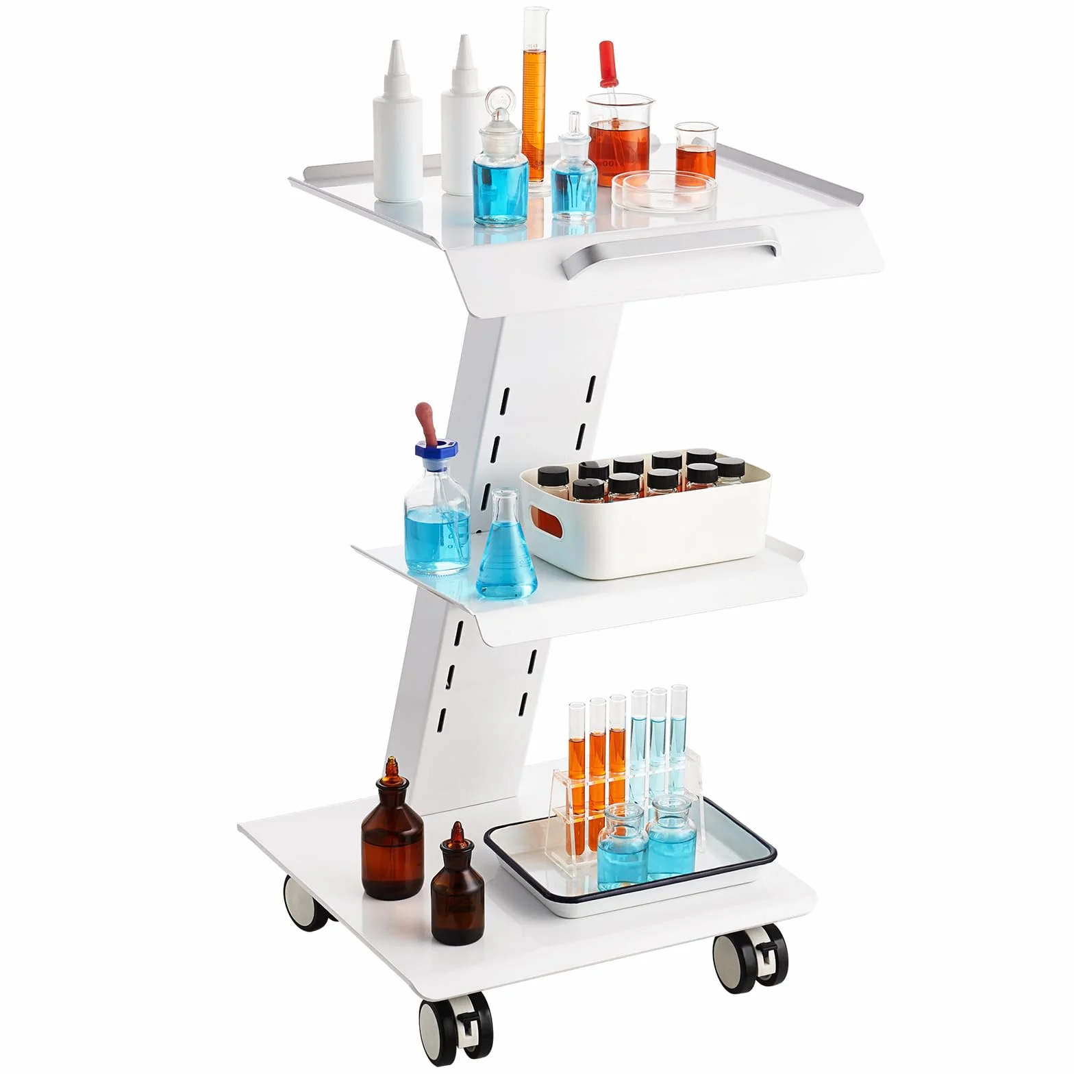 VEVOR Carro de Laboratorio, Carro de Servicio Médico con Enchufe, 3 Capas, Ruedas Giratorias, 100 kg