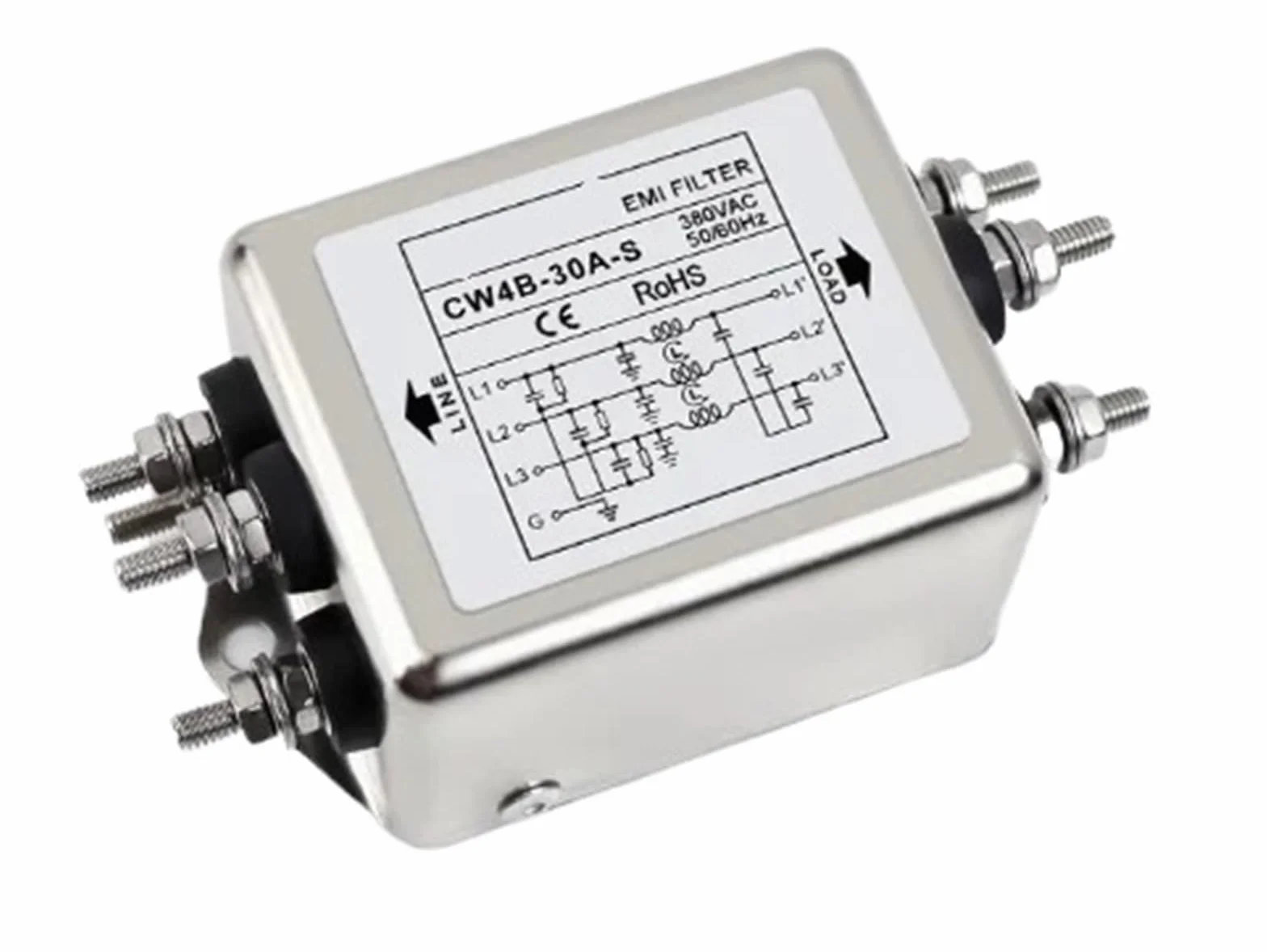Filtro de potencia de purificación EMI CW4B-30A-S trifásico de tres cables antiinterferencias CA 380V 30A