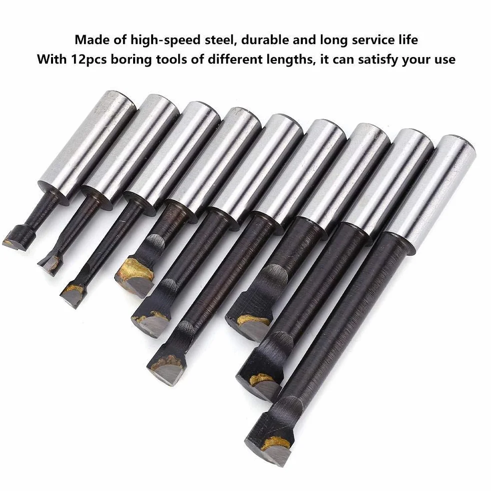 Juego de 9 Piezas Barras de Mandrinar Acero Alta Velocidad Tipo F1 12 mm Base Torno CNC