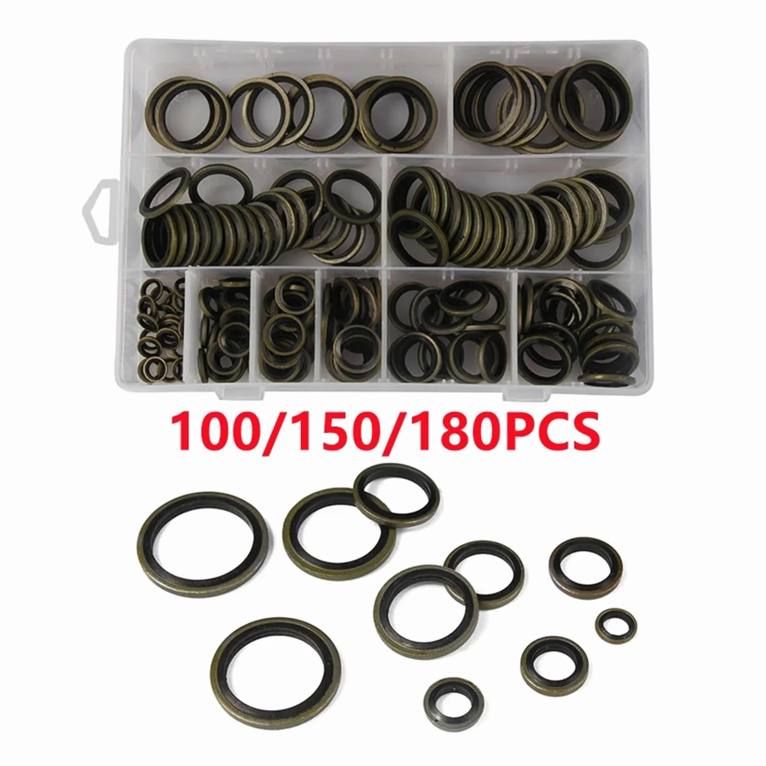 180/150/100 Uds. Juntas de arandela de resistencia de goma metálica surtido de estanqueidad de diferentes tamaños con caja(150PCS M6-M24)