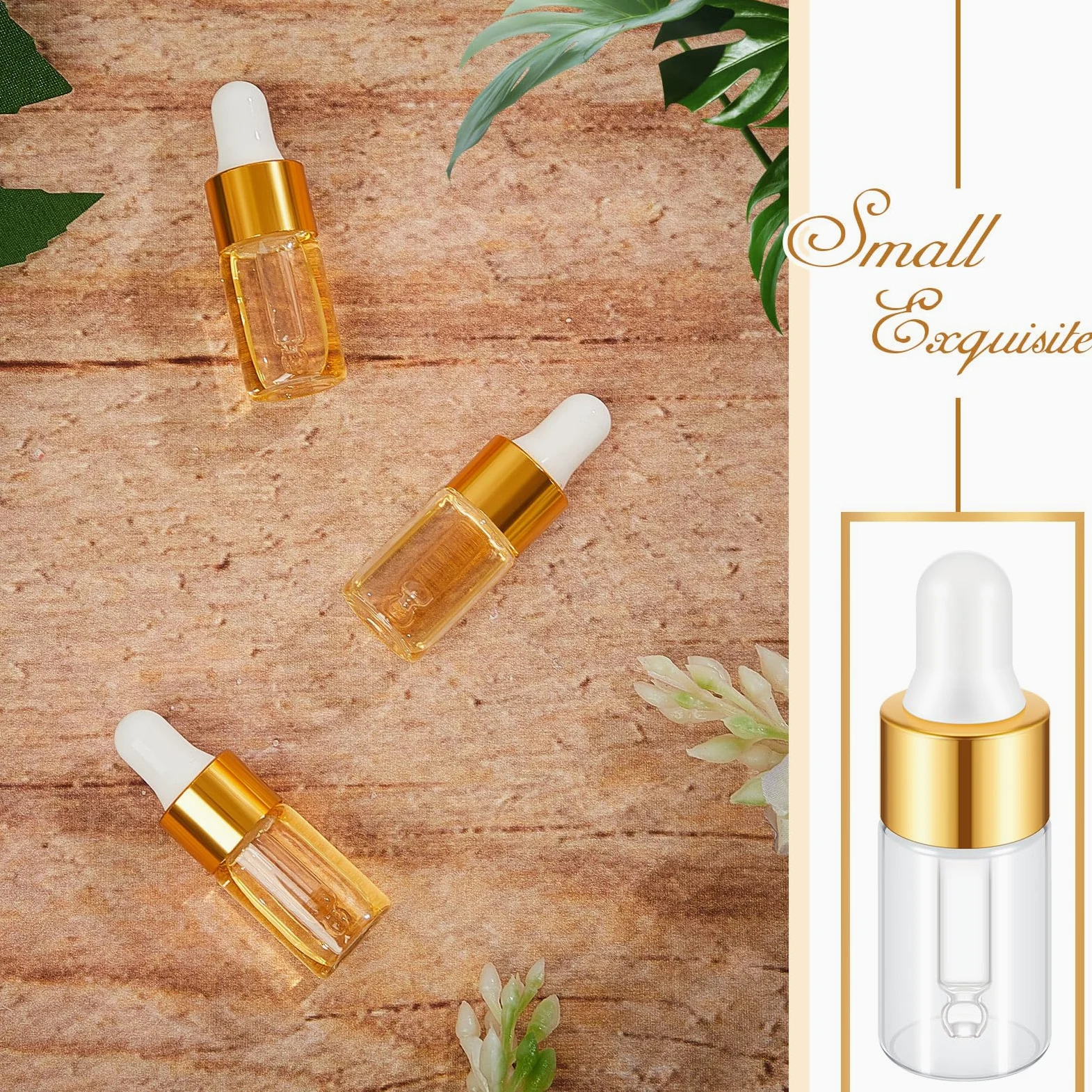 Didaey 200 mini botellas cuentagotas de vidrio, mini botellas cuentagotas de muestra, viales pequeños de muestra con tapa para viajes, aceites esenciales, perfume de muestra líquida cosmética