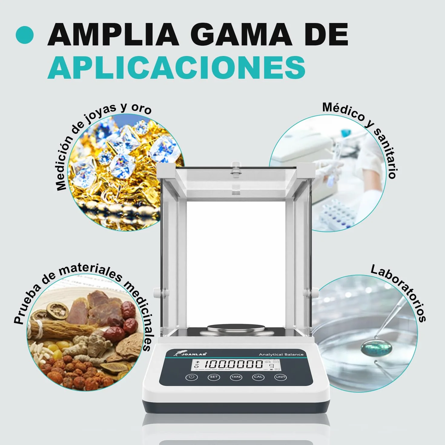 JOANLAB Balanza Analítica 120g x 0.1mg, Báscula de Laboratorio Profesional con Calibración Externa, Precisión 0.0001g para Laboratorio, Joyería(FA1204)