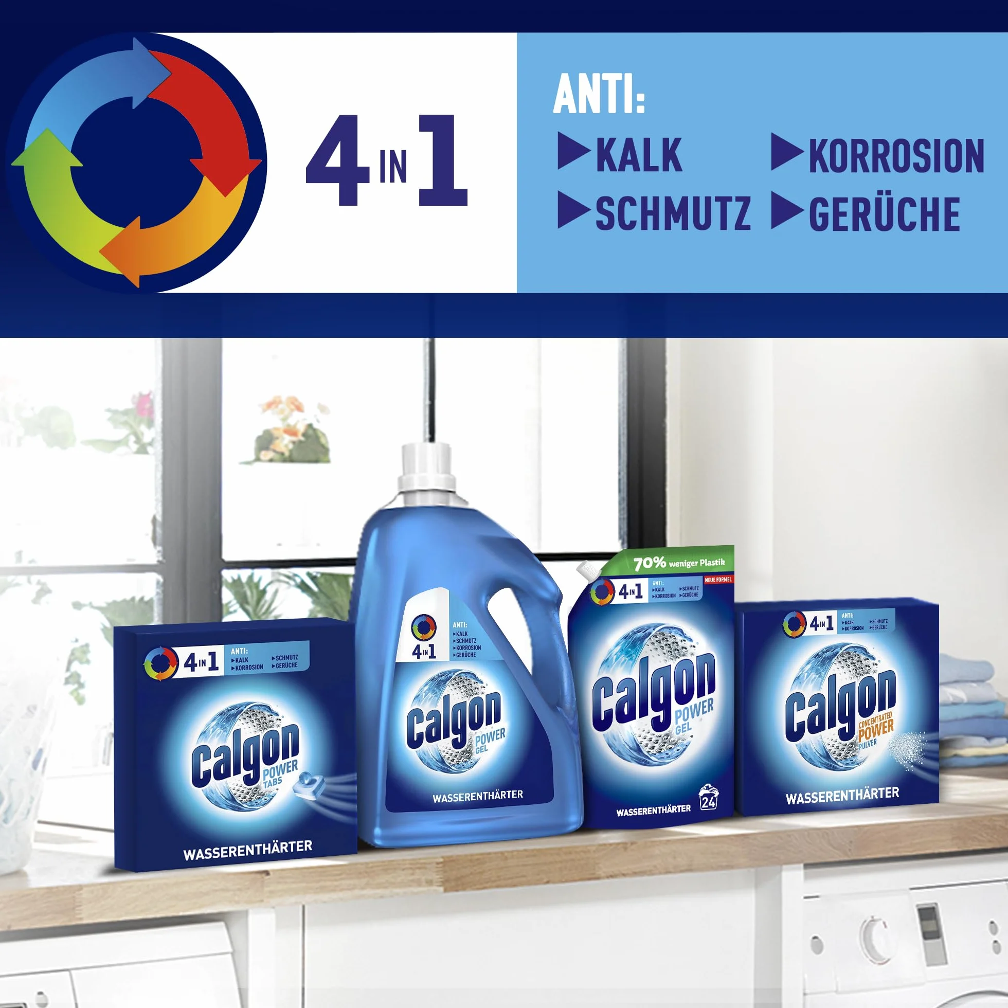 Calgon Power Powder 4 en 1 Ablandador de agua antical para lavadora 2,075 kg