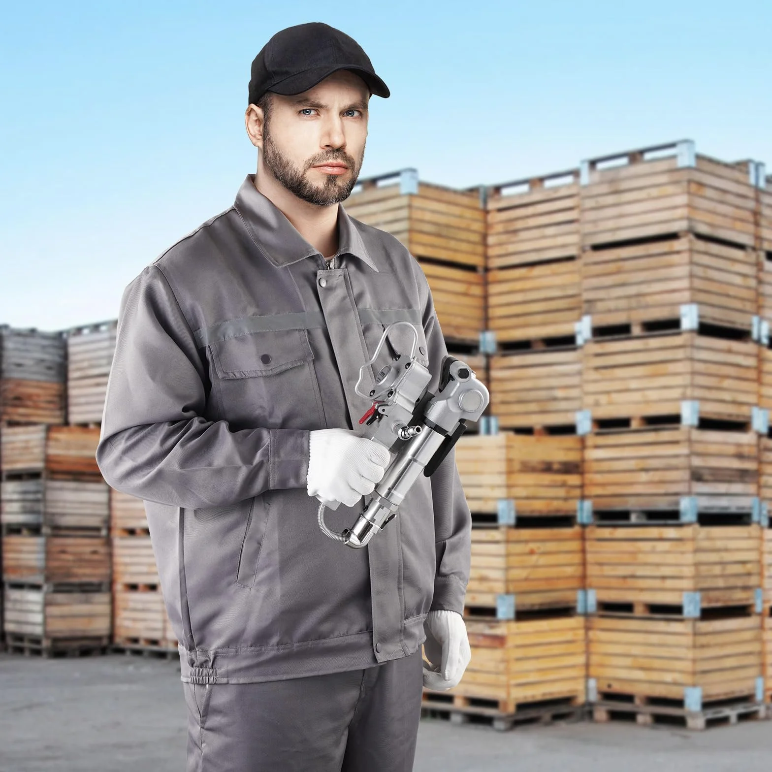 VEVOR Herramienta Flejadora Neumática para Tiras de Plástico PP y PET de 12,7 mm a 19 mm de Ancho Máquina Flejadora de Embalaje Automática con Tensión Máxima de 3500 N Kit de Flejado Manual