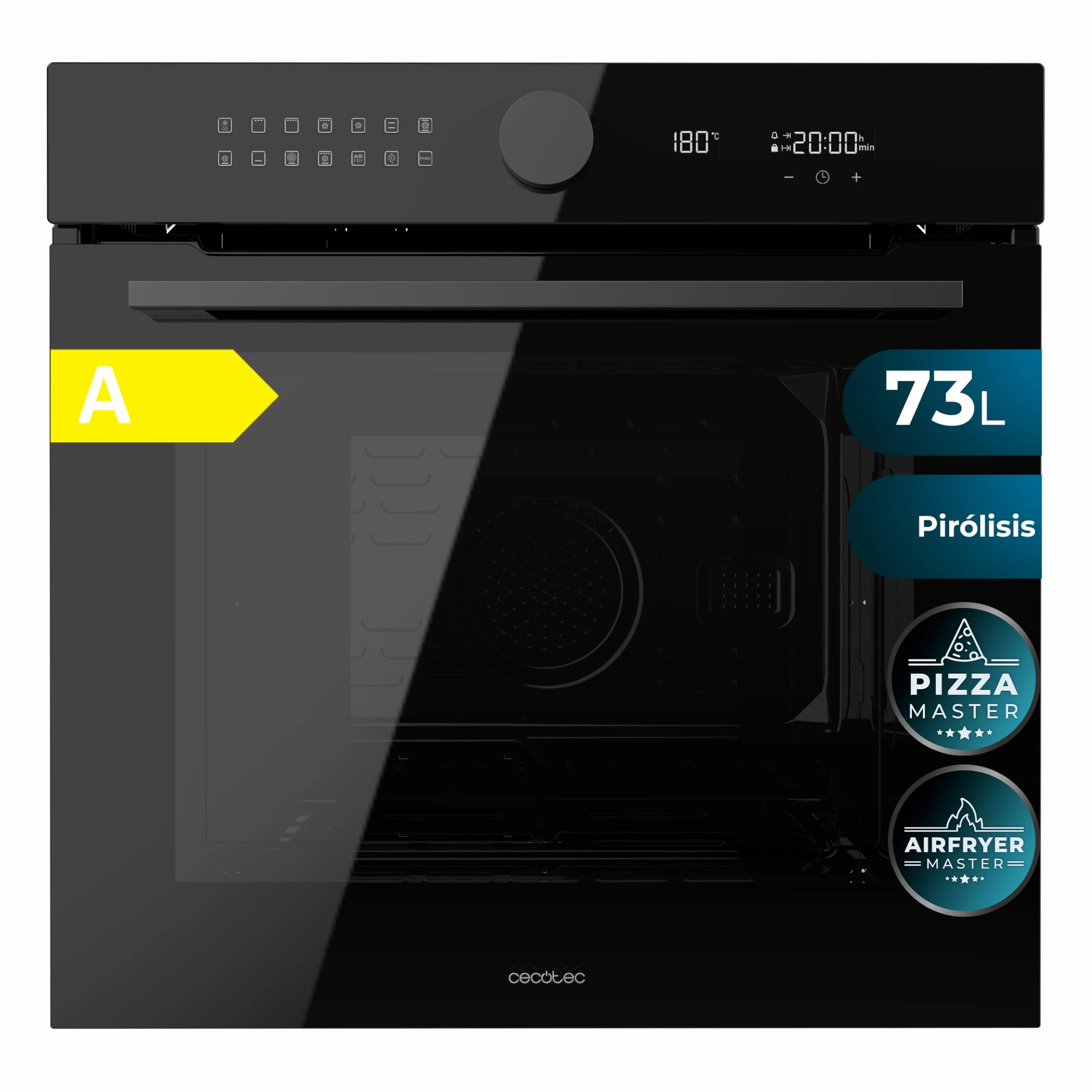 Cecotec Horno Integrable Pirolítico 73L Bolero Hexa P516000 Glass Black 3250W 14 Funciones Dual Display Airfryer Master Convección