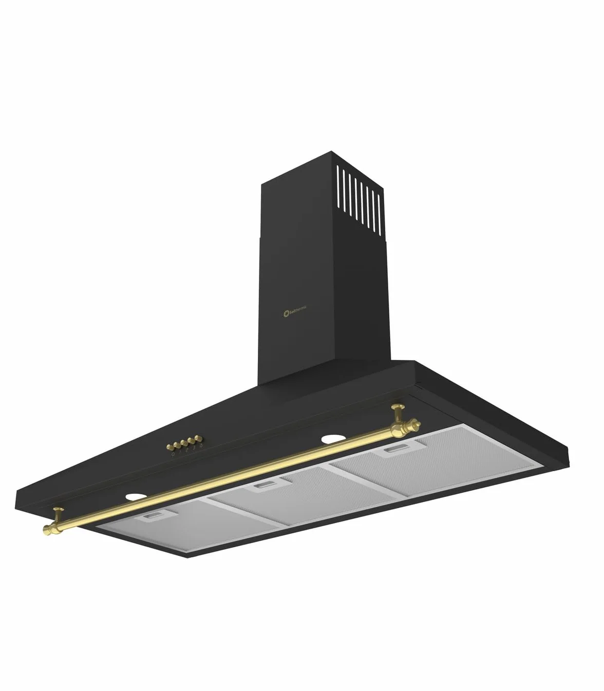 Cocina a Gas F9L50G2B Horno Panorámico Negra Rústico + Campana Decorativa
