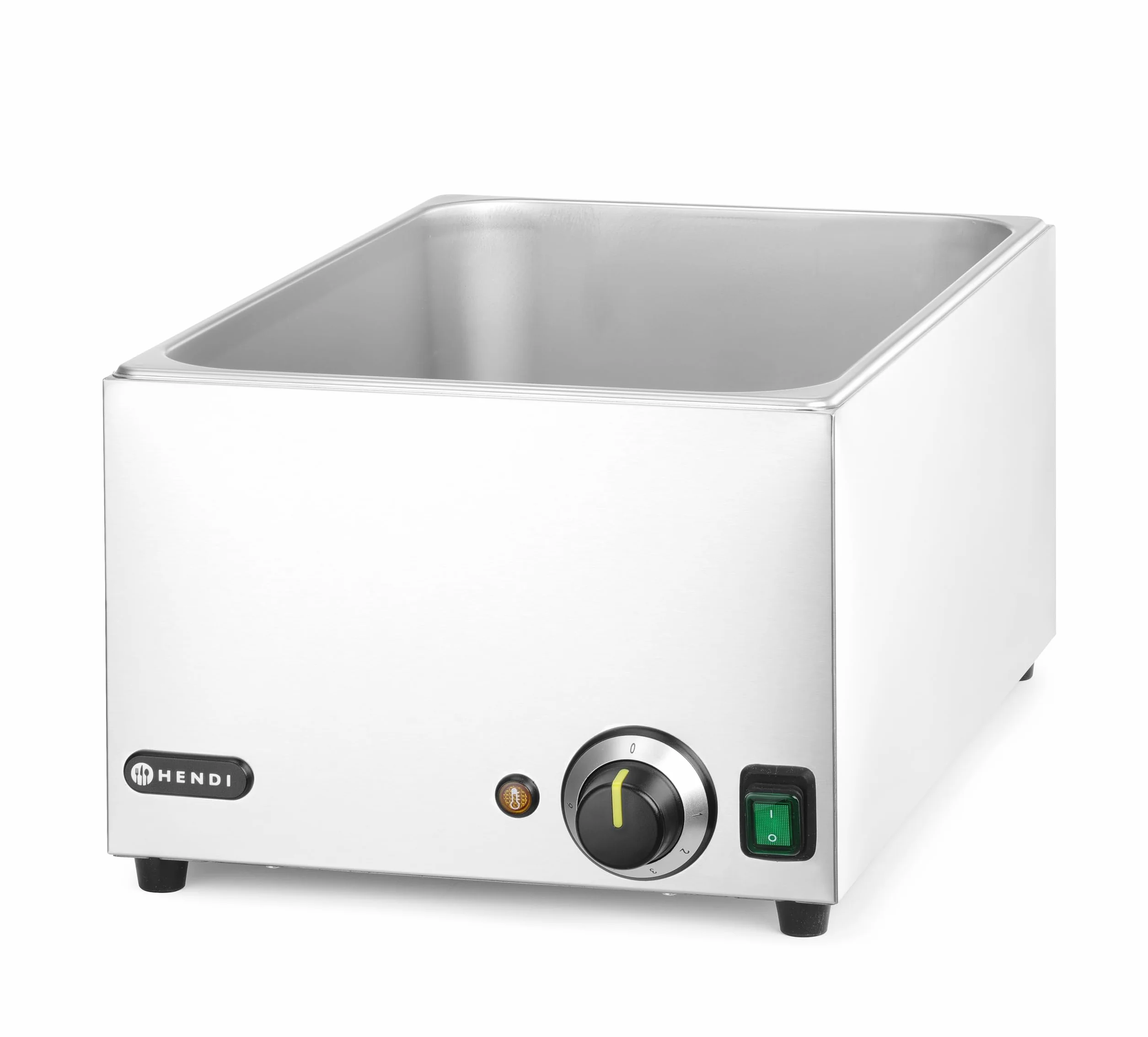 HENDI Baño María eléctrico, sistema de calentamiento al baño María, temperatura regulable 30 °C a 85 °C, incluye 3 x GN1/3 con tapa, 19L, 230V, 1000W, 590x332x(H)242mm, acero inoxidable