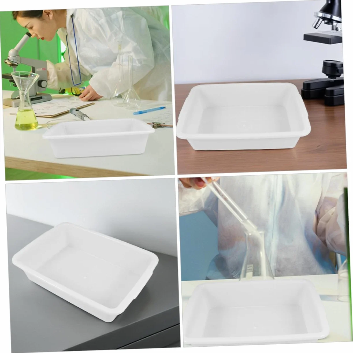 POPETPOP Bandeja Resistente a Ácidos y Álcalis 24x17x6.5 cm Plástico Blanco Anti Fugas Laboratorio