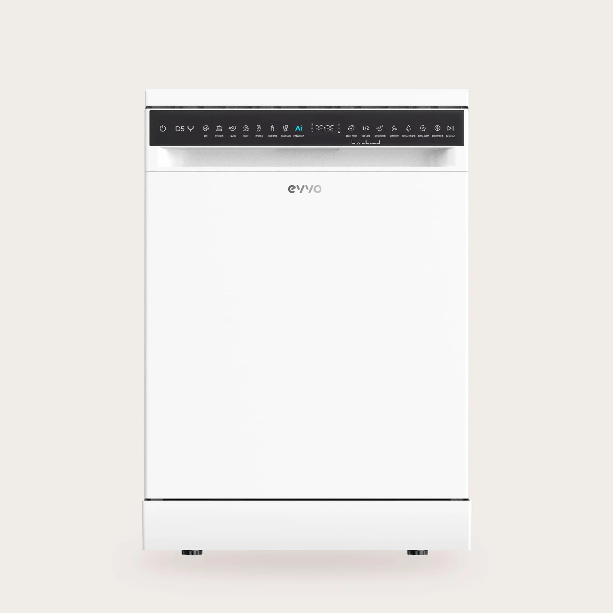 Lavavajillas EVVO D5Y, 16 cubiertos, Clase B, 45 dB ultra silencioso, 8 programas (Extra Silent, Extra Hygiene, Turbo), Inicio diferido, Energy Save, Secado Extra, libre instalación 60 cm