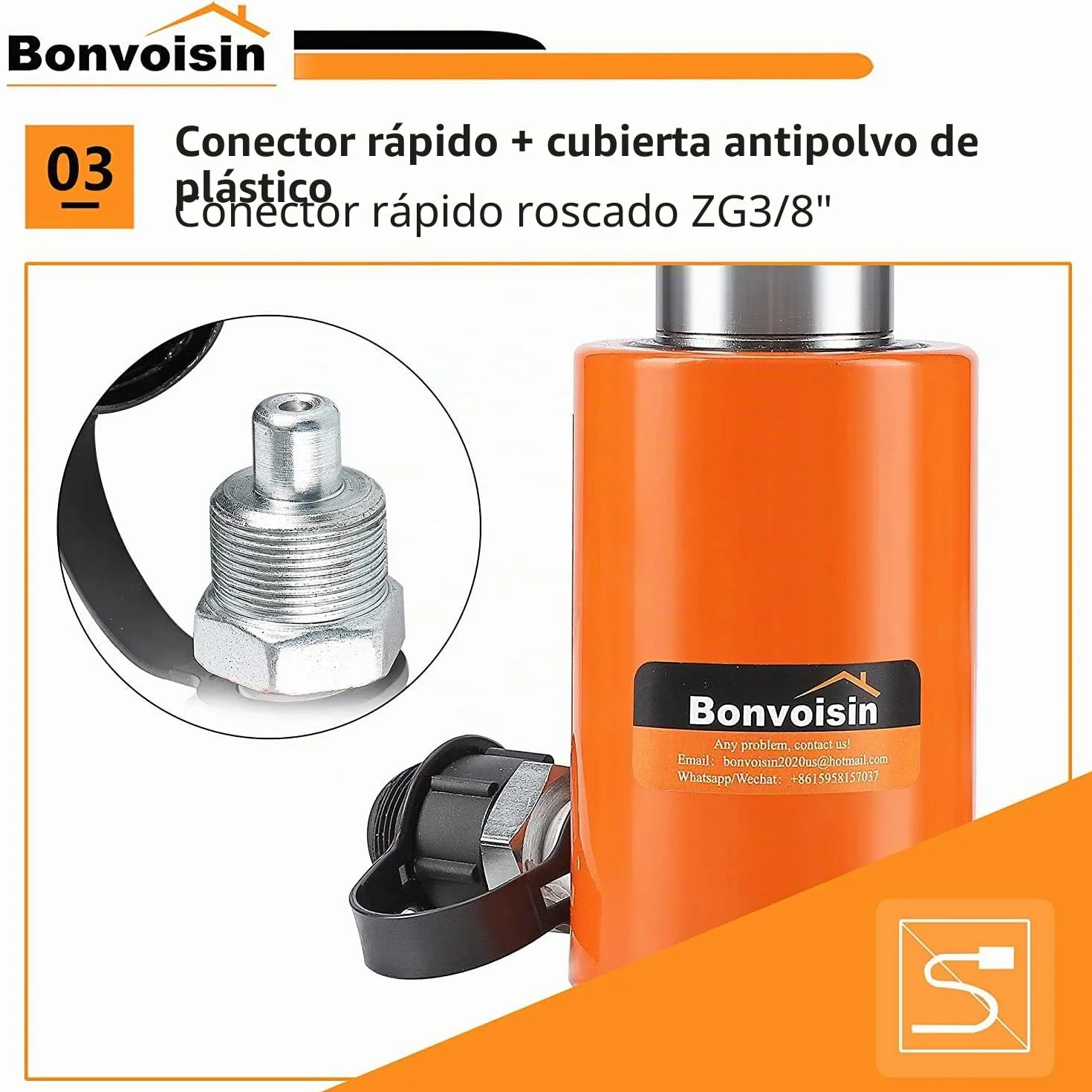 Bonvoisin 20T Gato Hidráulico, Elevación 50mm, Altura Propia 106mm, para Ingeniería Mecánica, Edificios y Puentes (RSC-20T)
