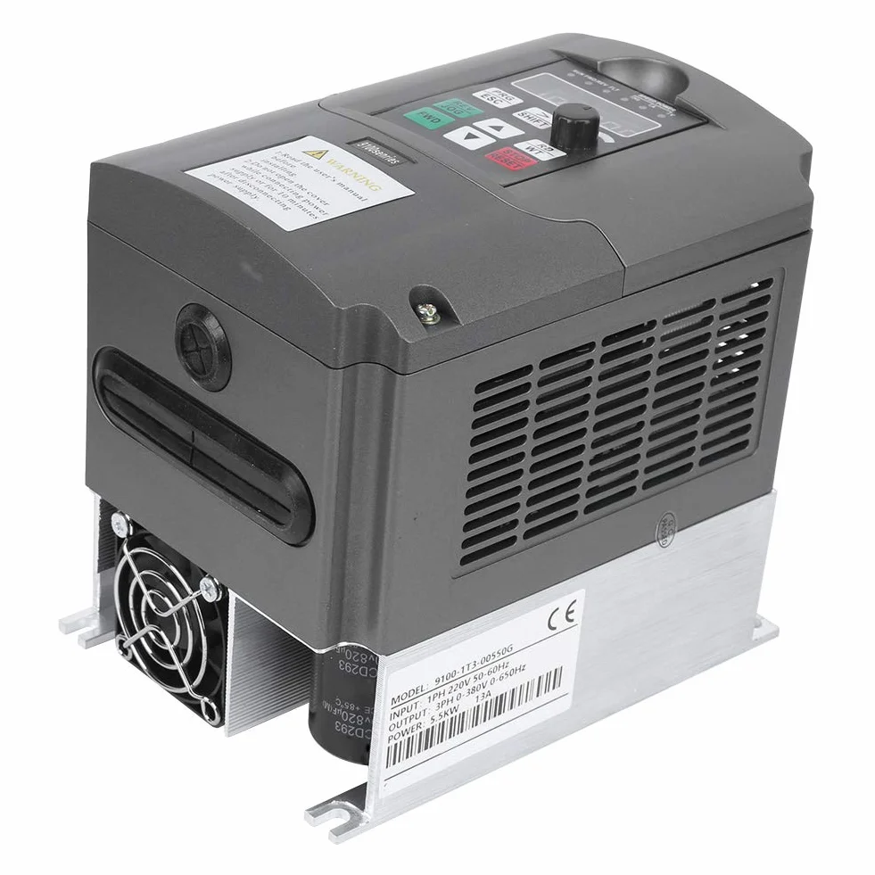 Oumefar Inversor VFD 5.5KW, Convertidor Frecuencia 220V Monofásico a 380V Trifásico, Control Motor con Ventilación, Controlador de Motor con Variador de Frecuencia