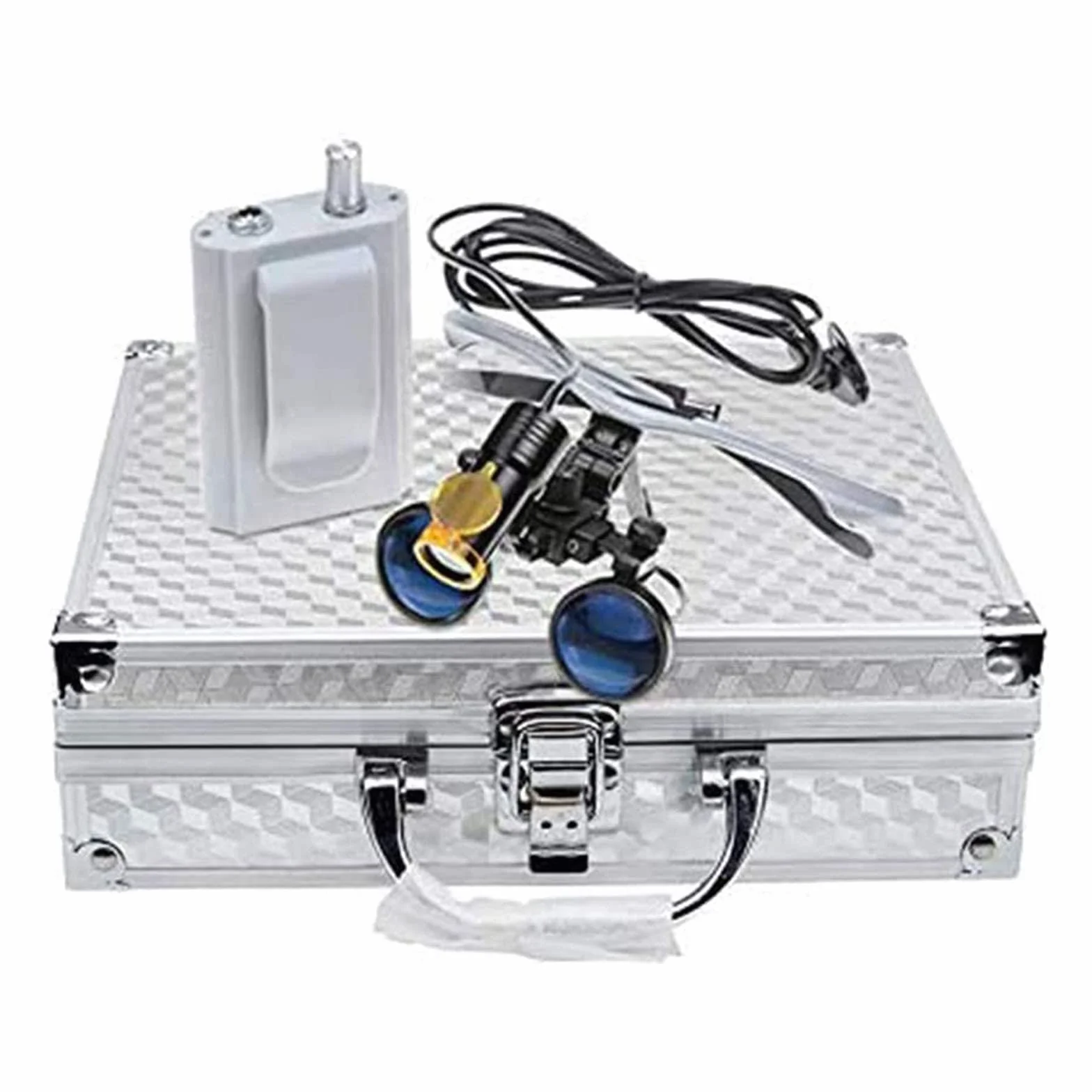 Médico Dental Lupas Quirúrgicas 2.5X 3.5X Vidrio óptico Lupa con LED Luz Cabeza Lámpara Estuche Transporte Silver