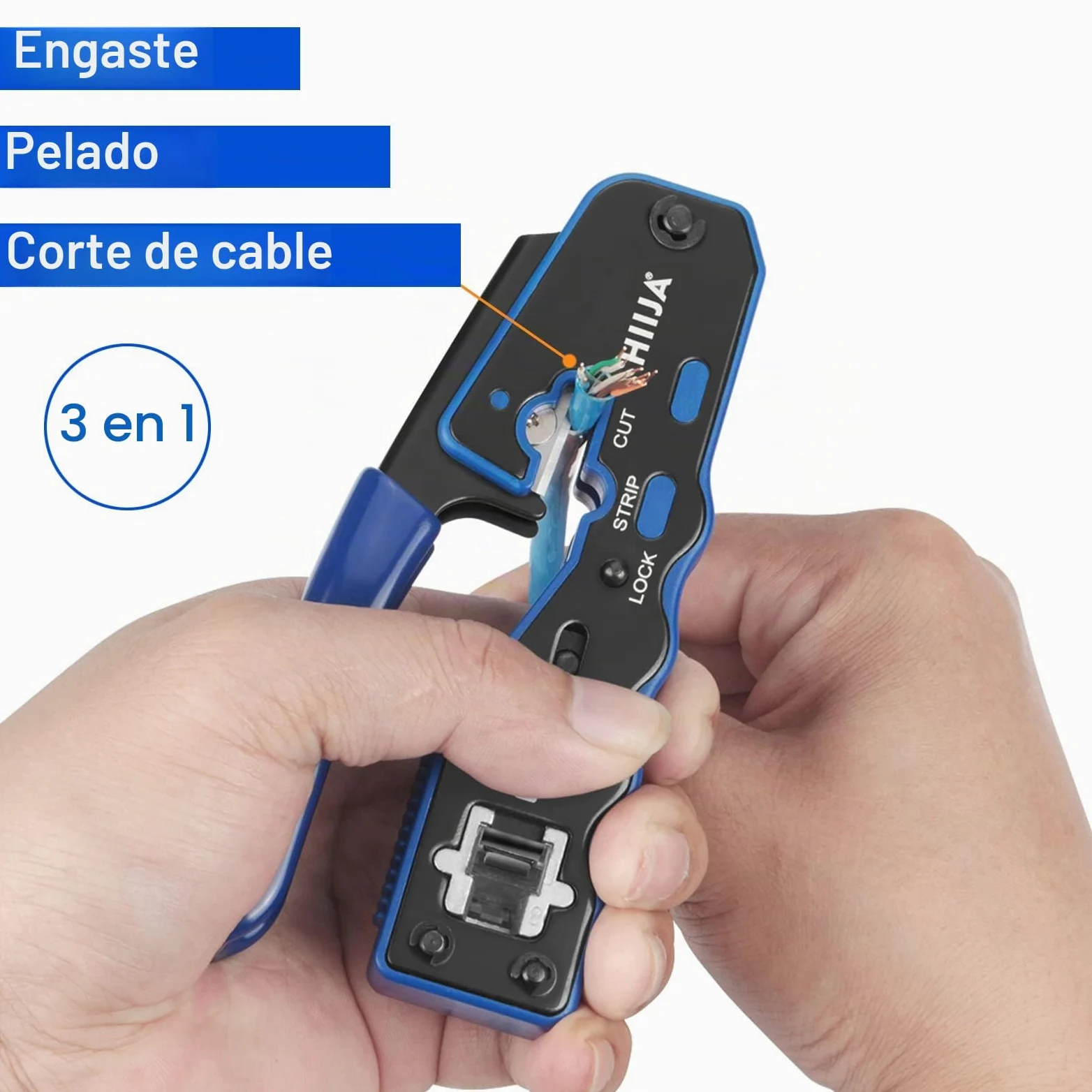 Kit Crimpadora RJ45 Cat6 Cat5e Cat5 con Comprobador de Cable, Herramienta Ethernet 3 en 1 con Pelacables, 50 Conectores RJ45 Pasantes y Fundas