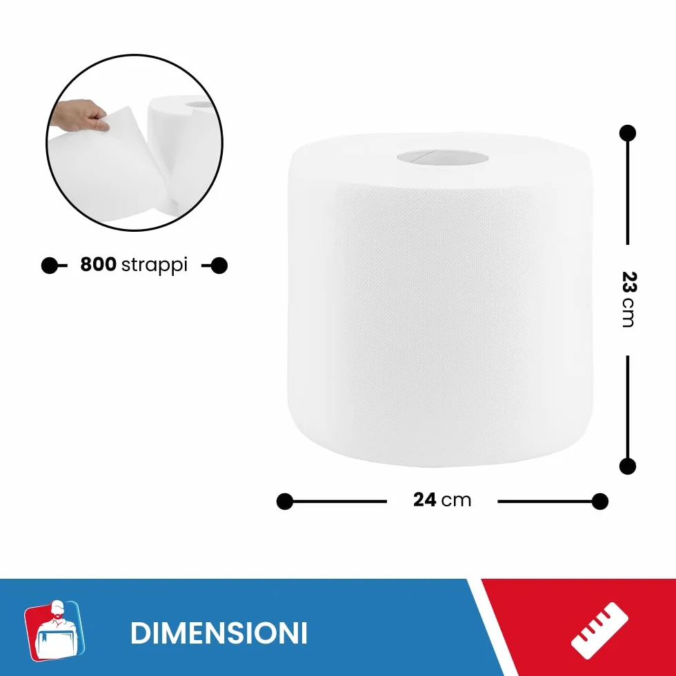 IMBALLAGGI 2000 - Rollos de Papel para Secado Industrial - 800 Tiras - Ideal para Uso alimentario y Compatible con dispensador - x Rollos