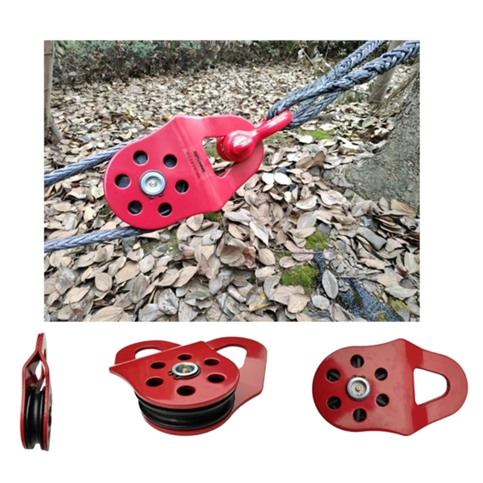 Polea Bloque de poleas de arranque de 10 toneladas para trabajo pesado para cuerda sintética Cabrestantes con fuerza de rotura Bloque de Polea Doble(Black)