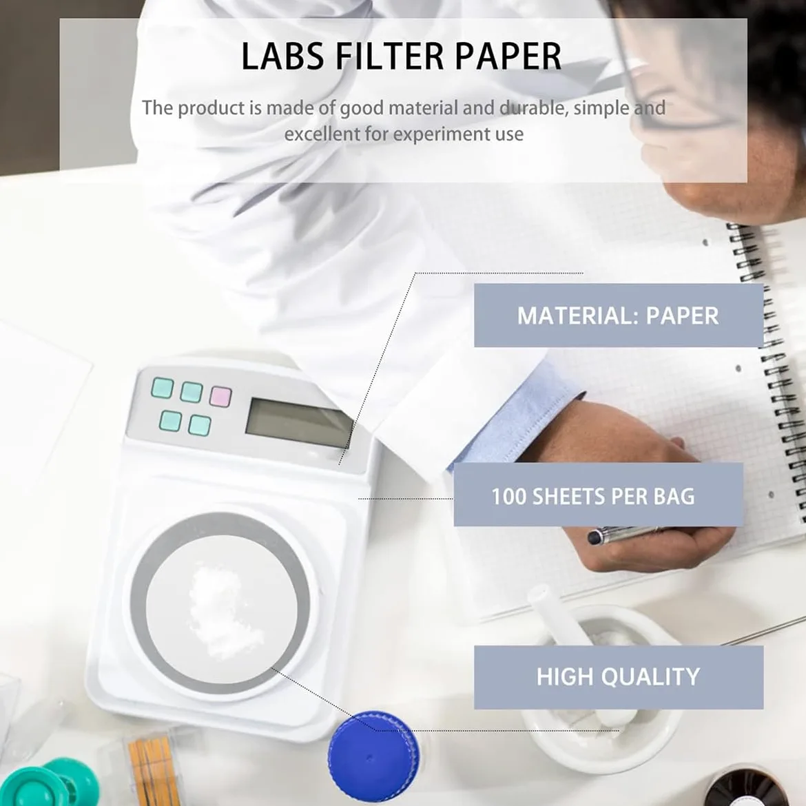Papel de Filtro Cualitativo, Papel de filtro cualitativo for partículas medianas, 100 unidades, hojas fibra algodón, varios tamaños(50cm Medium)