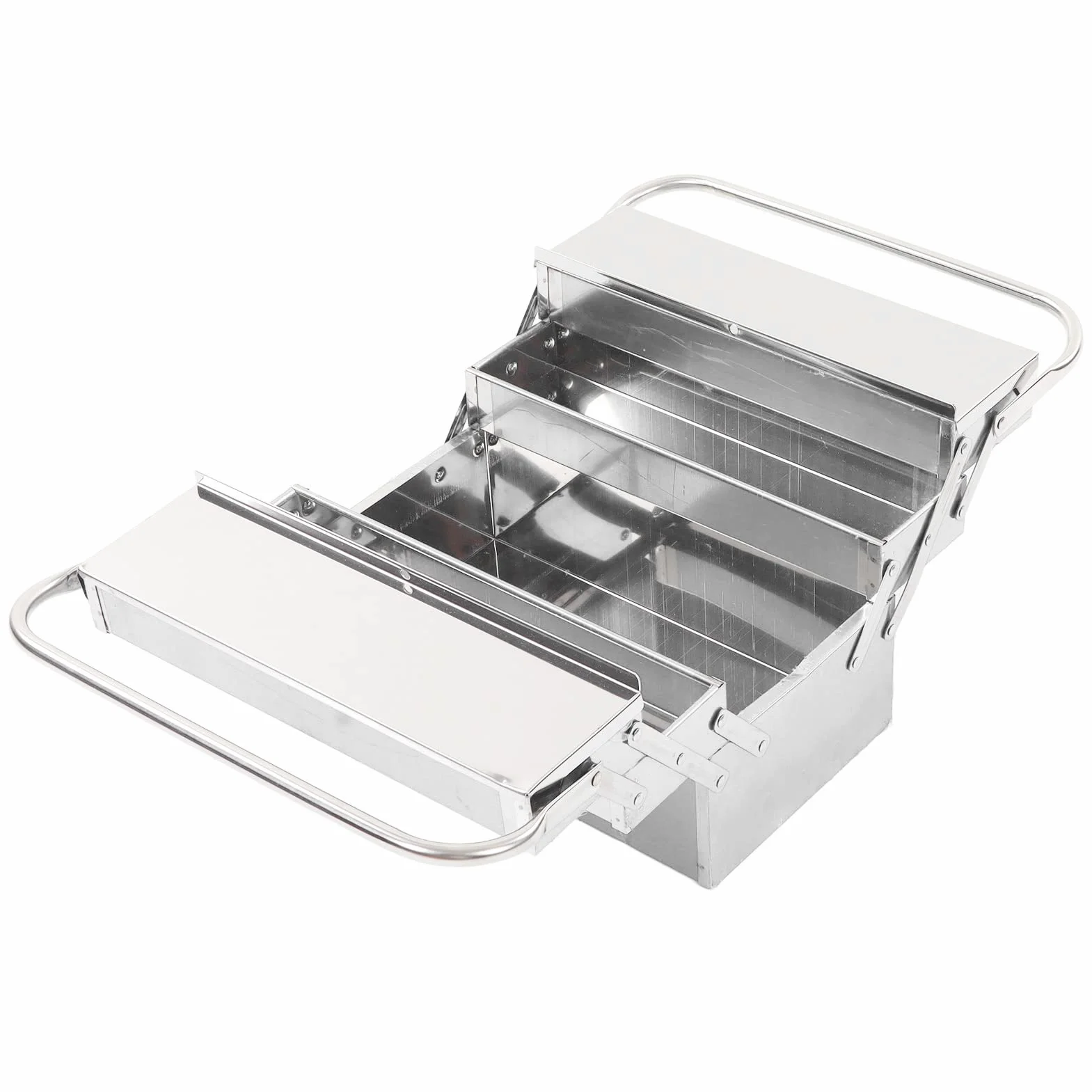 Caja de Herramientas Cantil de Acero Inoxidable, 3 Capas, 5 T, Solución de Almacenamiento de Metal Plegable Portátil para Mantenimiento Automotriz (420)
