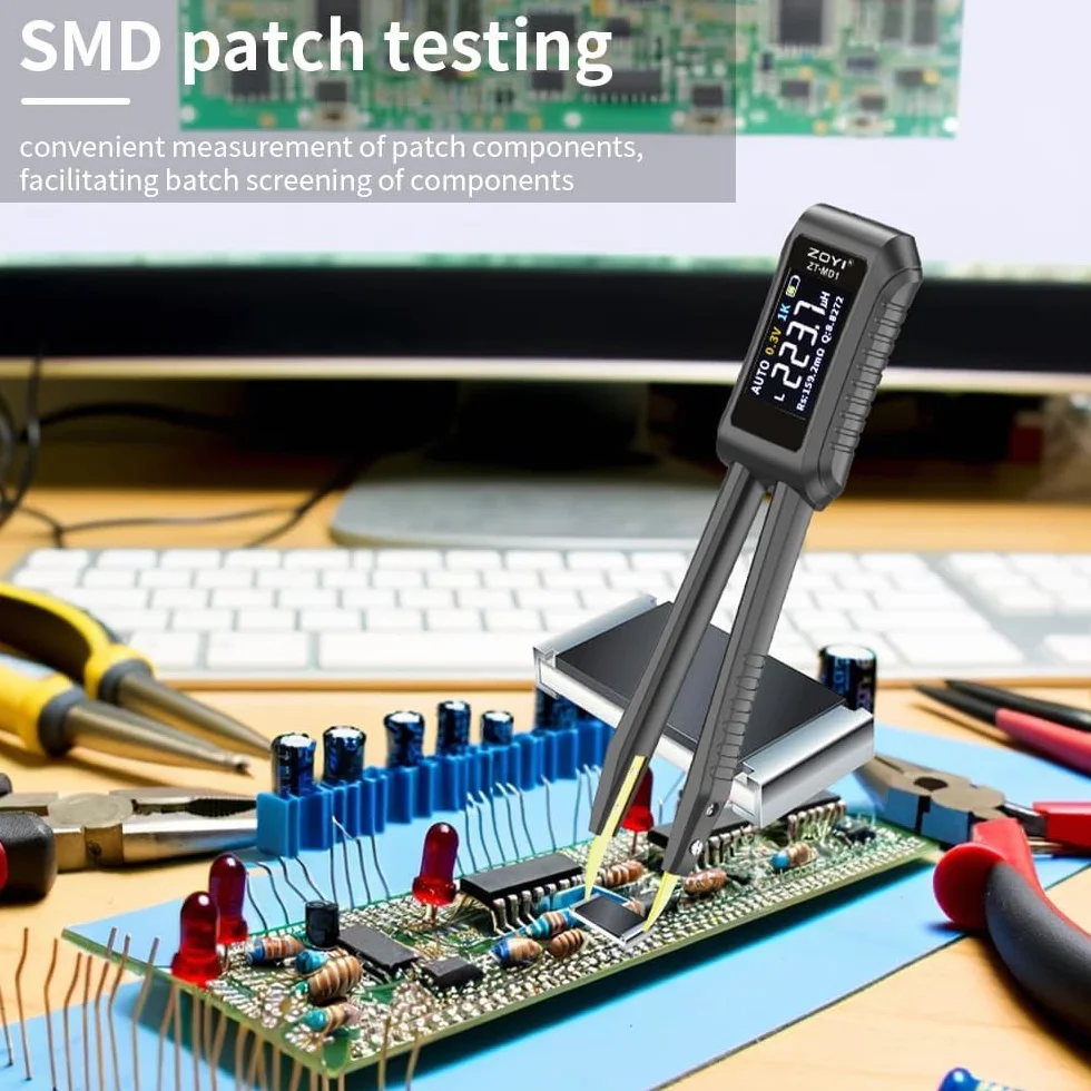 Puente de pinzas digitales inteligentes LCR ZT-MD1 Pantalla OLED para comprobador de componentes SMD ESR 9999 Conteo Condensadores Voltaje Frecuencia Diodo con 0,5% de precisión Multímetro digital