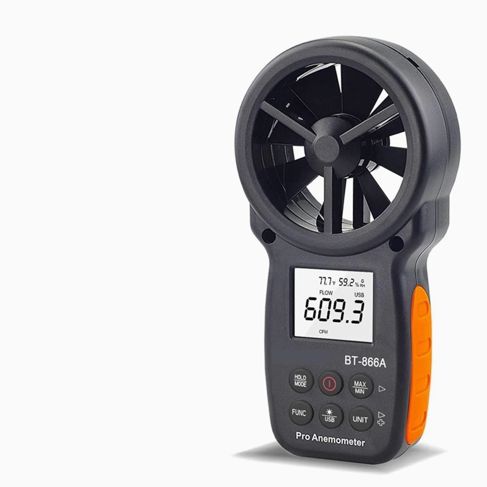 Anemómetros, Anemómetro digital portátil con medidor de CFM y conexión USB. Medidor de flujo de aire que mide la temperatura y velocidad del viento.