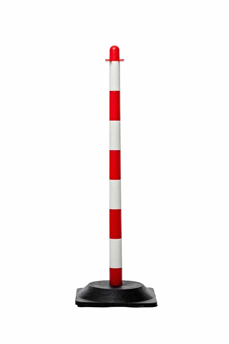 Kit de barrera de cadena y poste - Basic-, color rojo, blanco y negro y amarillo - Base de goma, 8 posts / 10m chain, 1