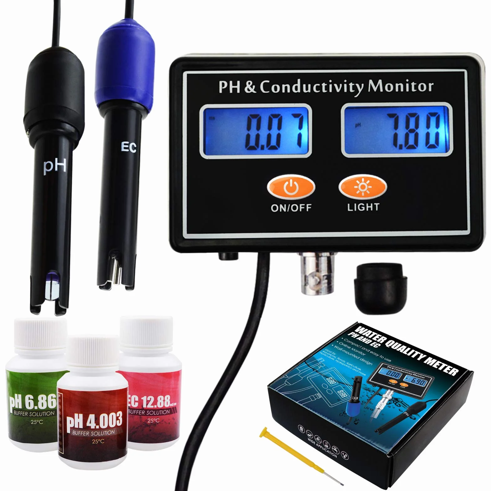 pH/EC Conductividad Metro con ATC Agua Calidad Ensayador 0.0-14.0pH / 0~19.99ms/cm Acuario, Hidroponia Herramienta