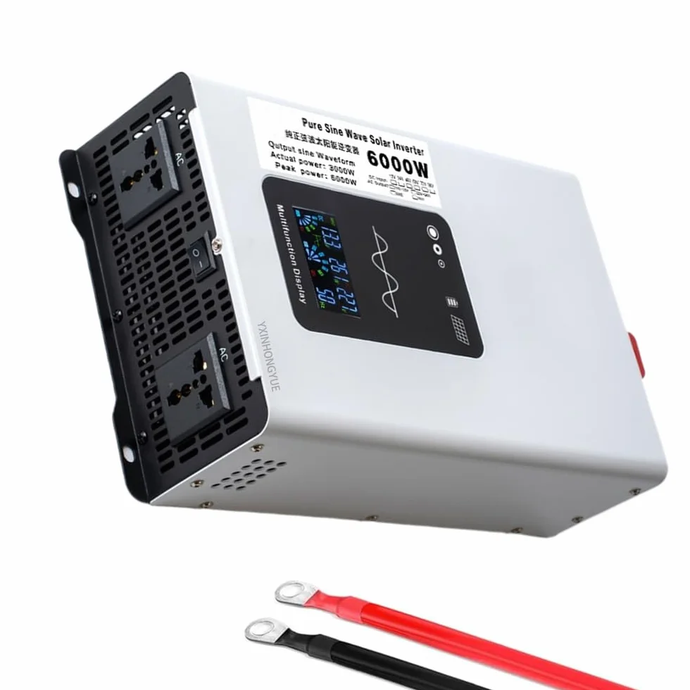 Inversor Solar Aislado de 60 V a 110 V con 2 Tomas de CA y Pantalla LCD, 6000 W, convertidor de CC a CA de 12 V, 24 V, 48 V, 60 V y 72 V a 110 V y 220 V.
