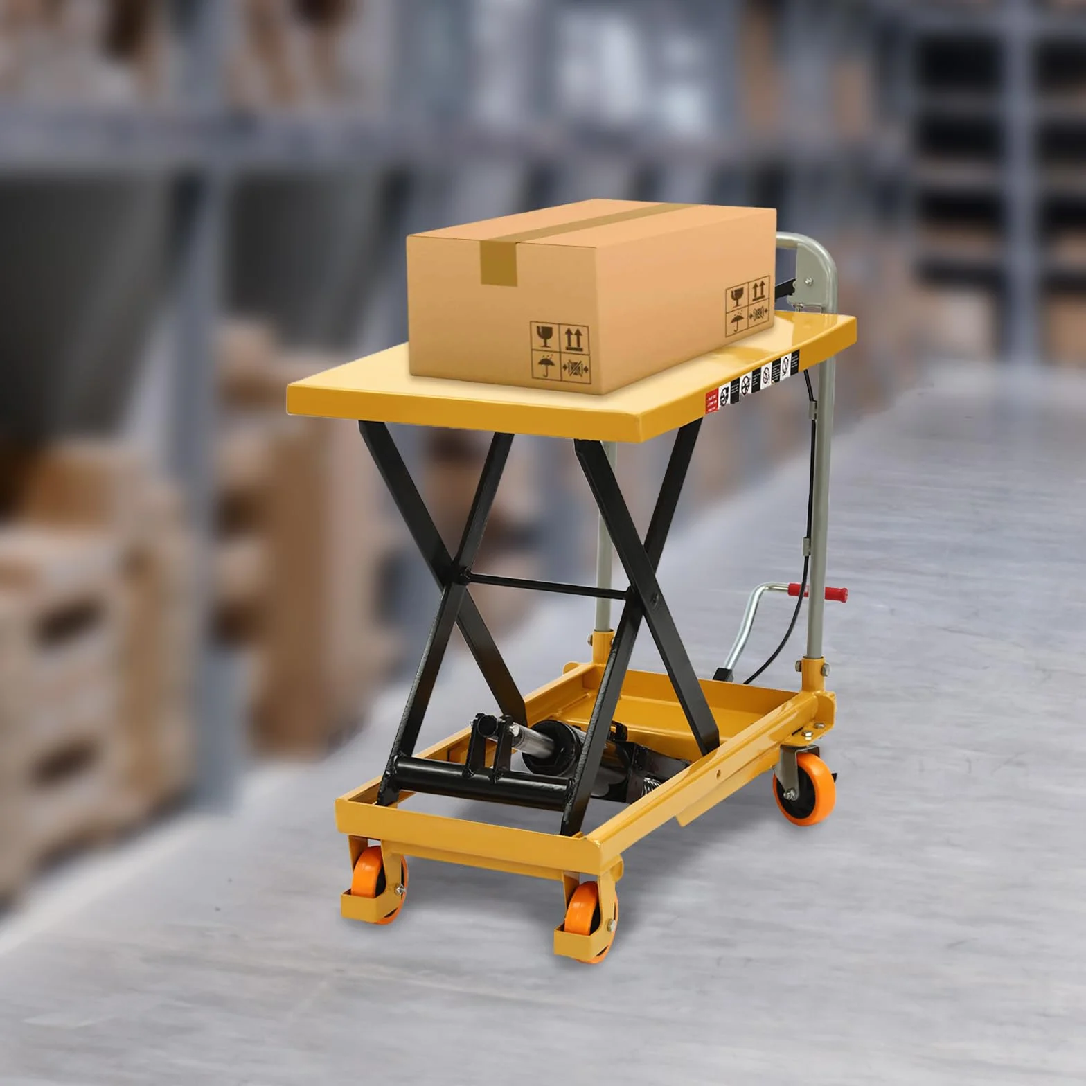 Transpaleta hidráulica de tijera de 226,8 kg, mesa elevadora para manipulación de materiales, almacén y taller con ruedas de poliuretano con bloqueo, facilita la elevación y el movimiento de cargas